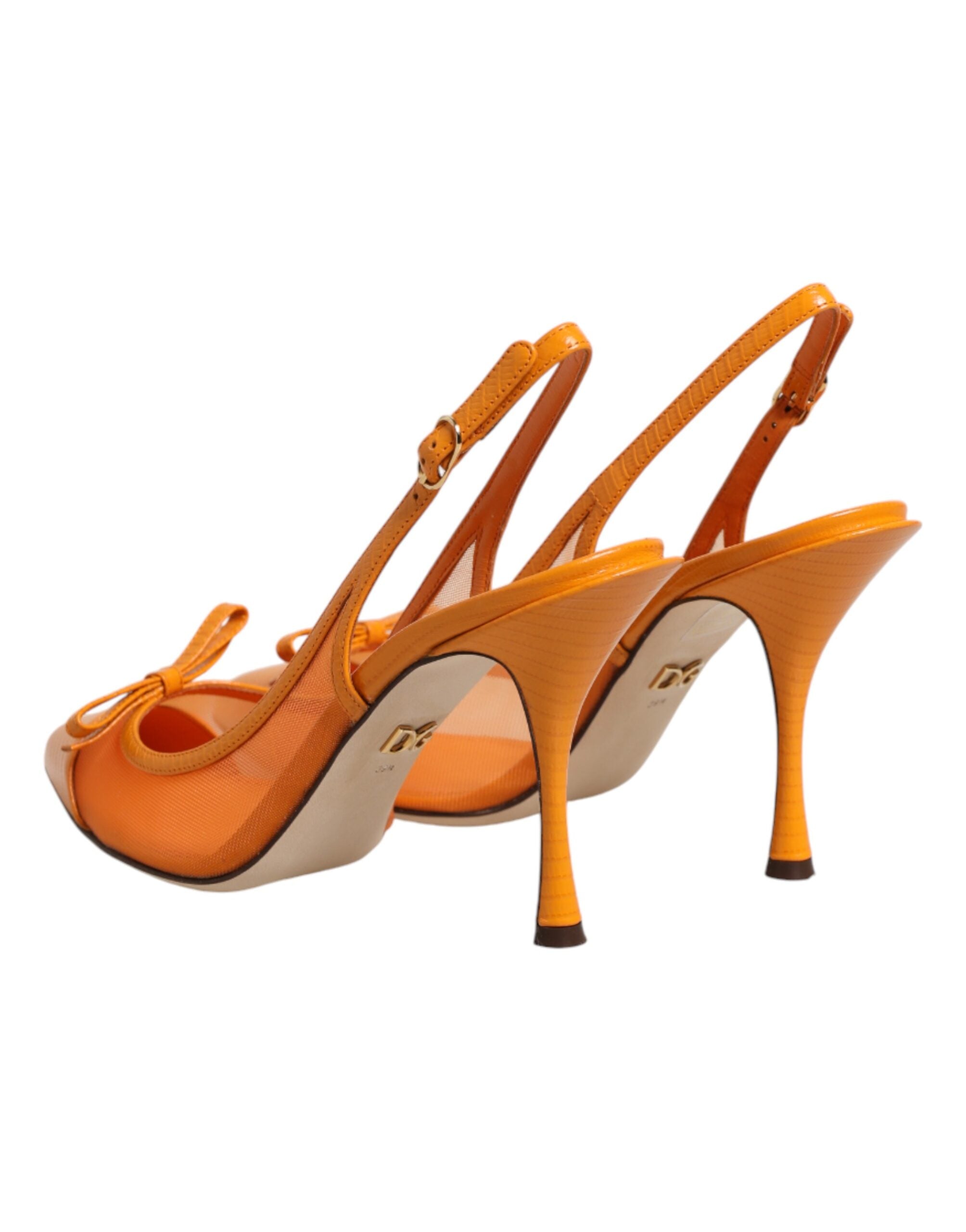 Dolce & Gabbana Orange Leder Mesh Slingback-Pumps-6