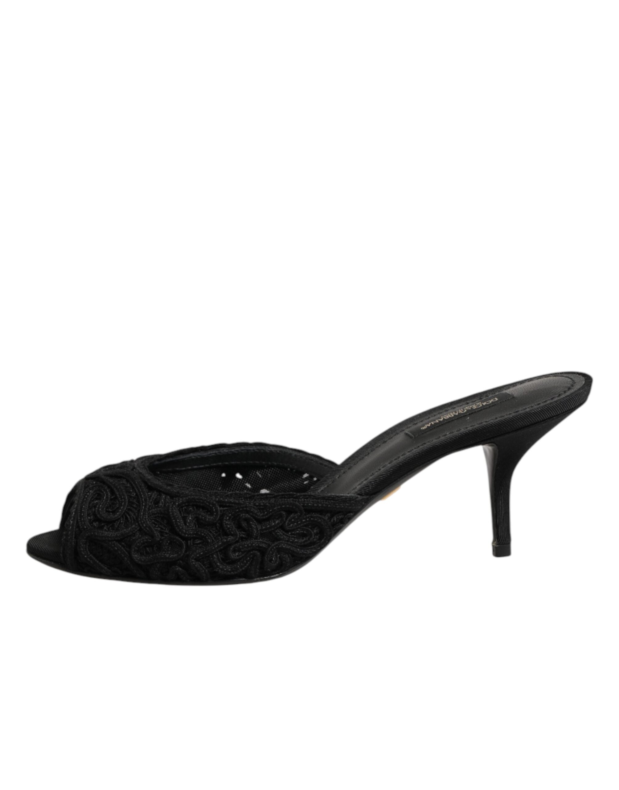 Mules sin cordones con tacón y bordados negros de Dolce & Gabbana-7