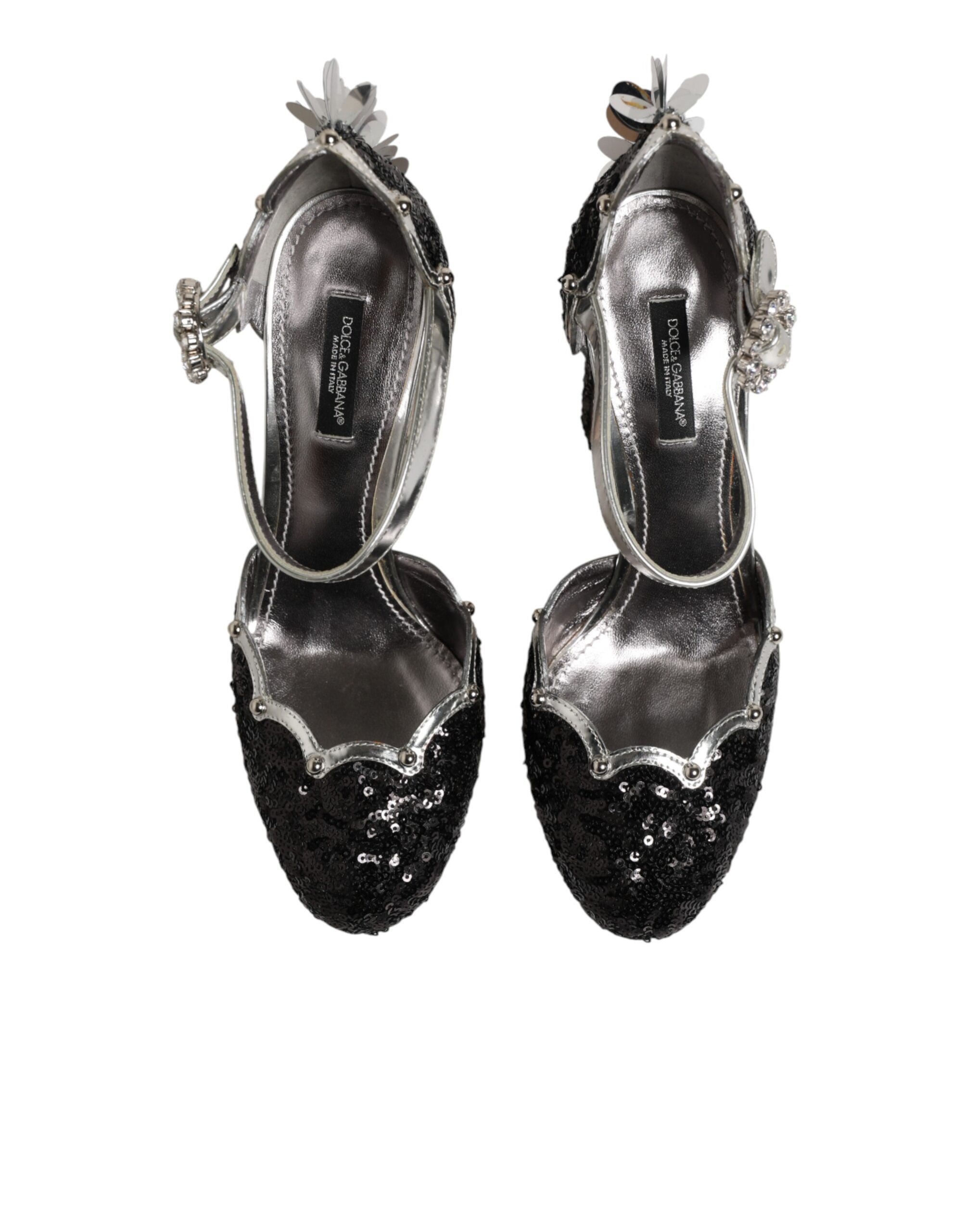 Sandalias negras Dolce & Gabbana con lentejuelas y tira en el tobillo-4