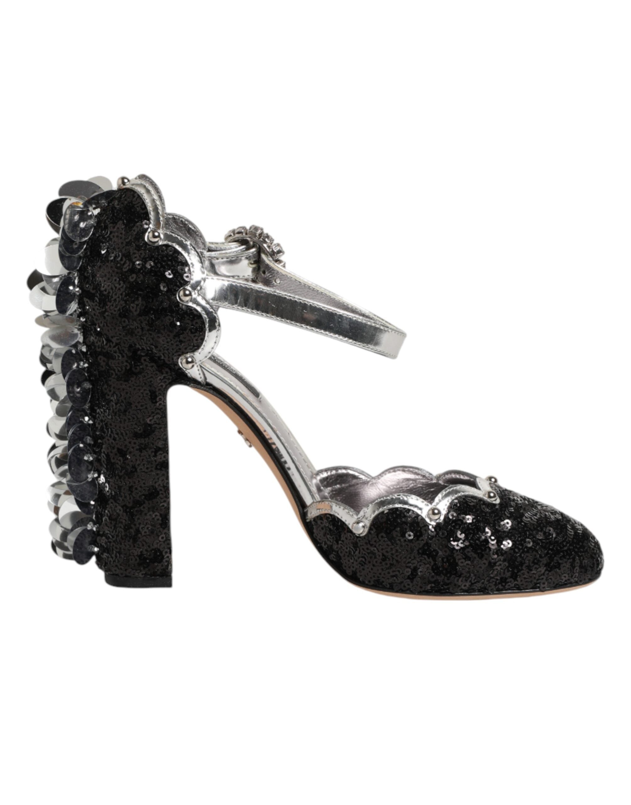 Sandalias negras Dolce & Gabbana con lentejuelas y tira en el tobillo-2