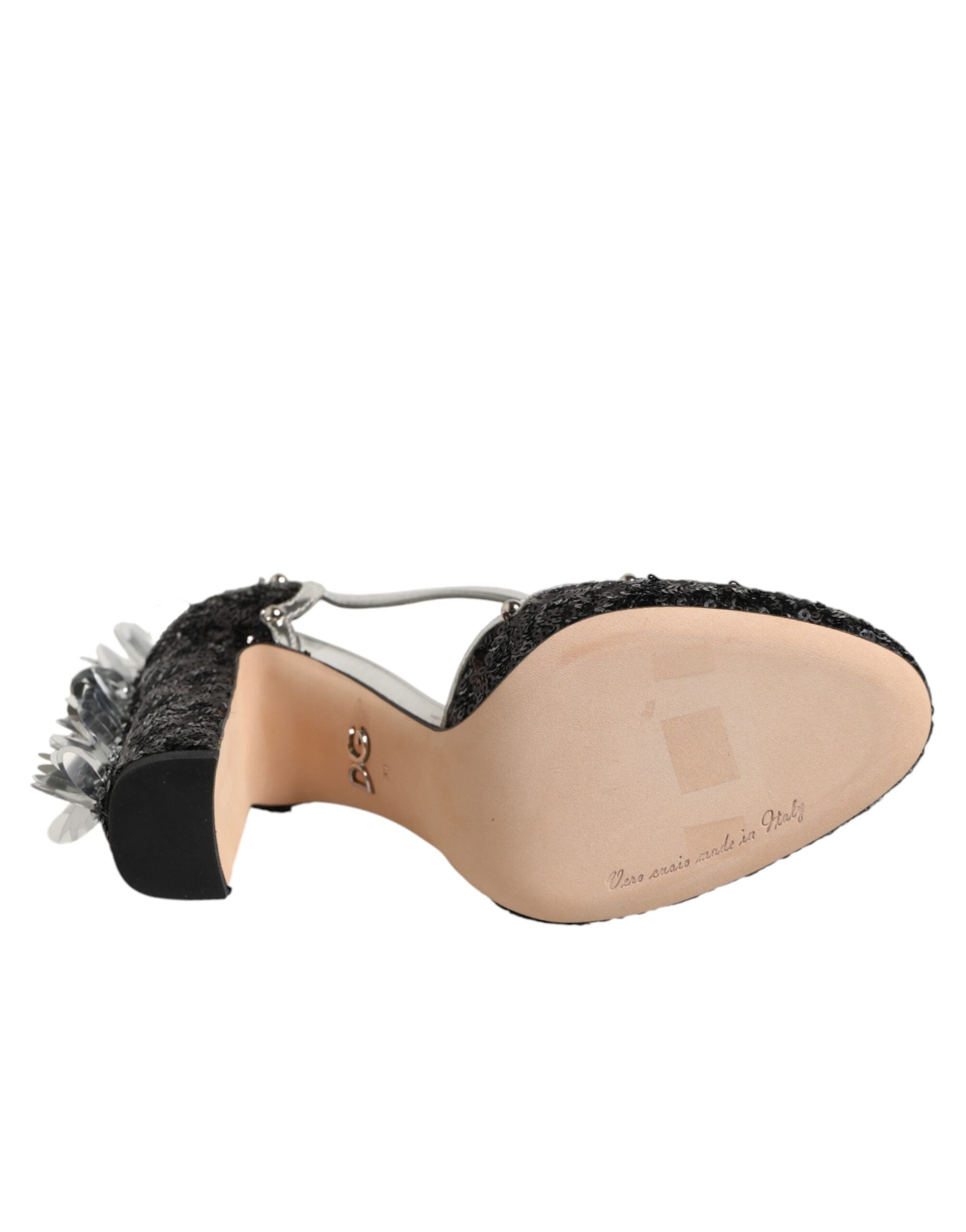 Sandalias negras Dolce & Gabbana con lentejuelas y tira en el tobillo-8