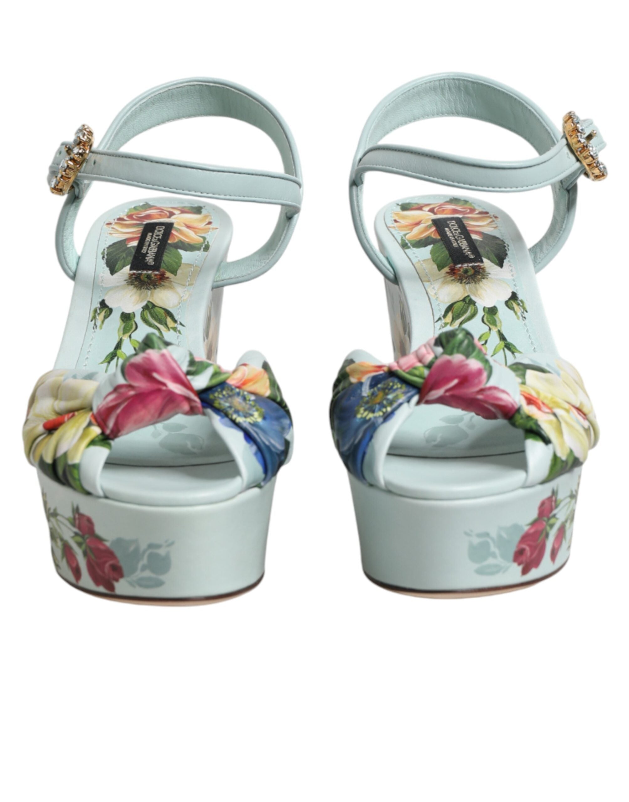 Dolce & Gabbana Grüne Blumen-Sandalen mit Knöchelriemen und Keilabsatz-3