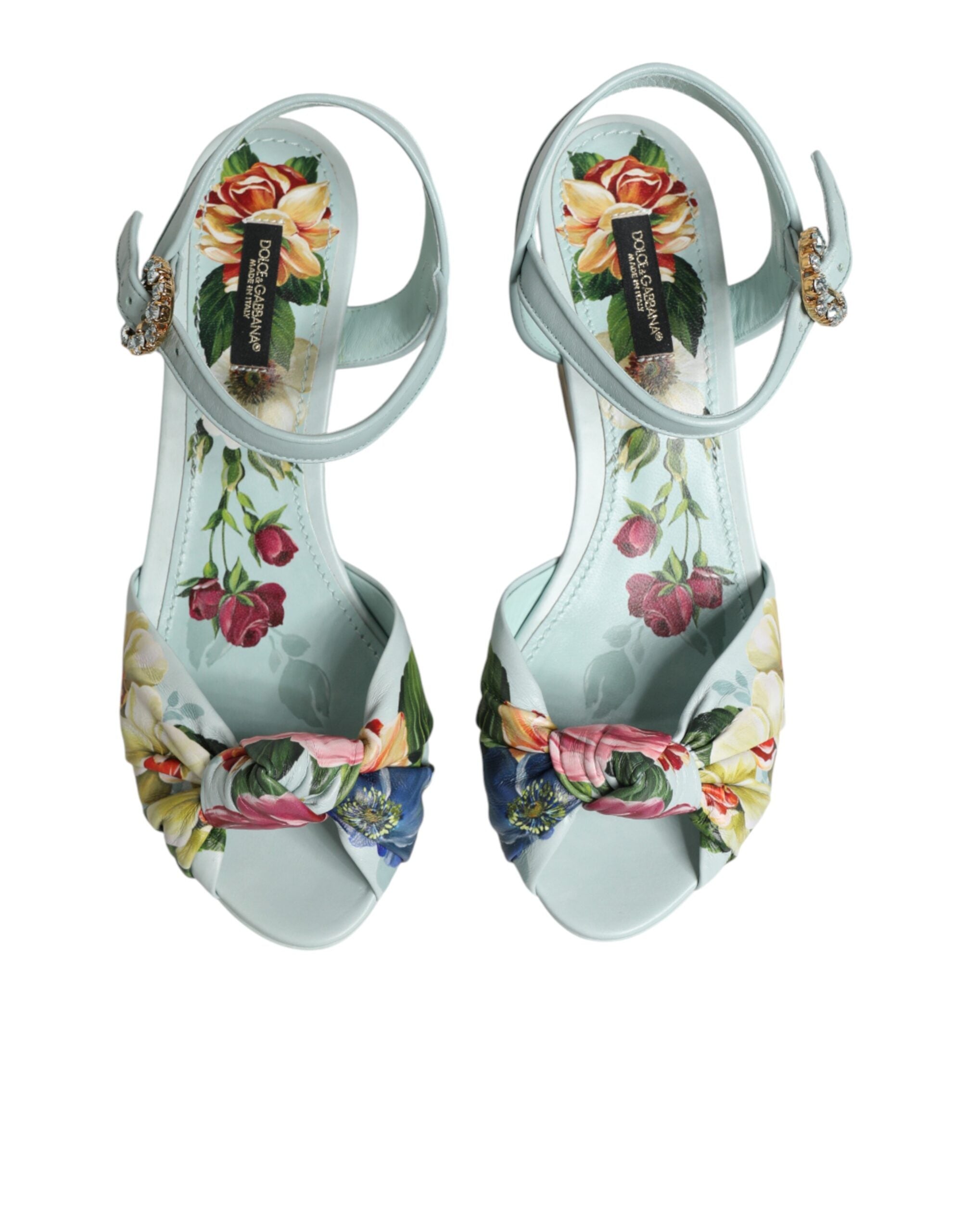 Dolce & Gabbana Grüne Blumen-Sandalen mit Knöchelriemen und Keilabsatz-4