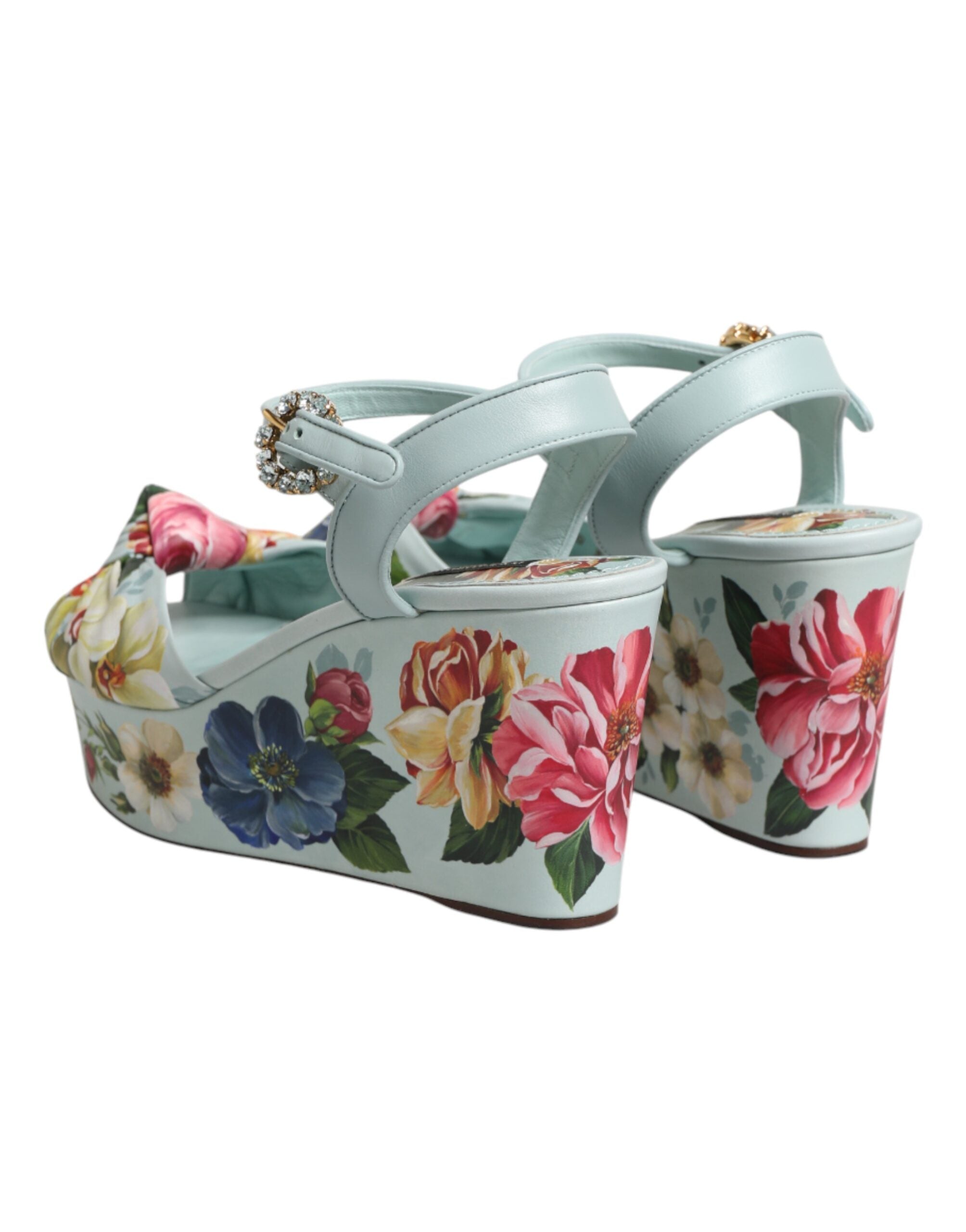 Dolce & Gabbana Grüne Blumen-Sandalen mit Knöchelriemen und Keilabsatz-6