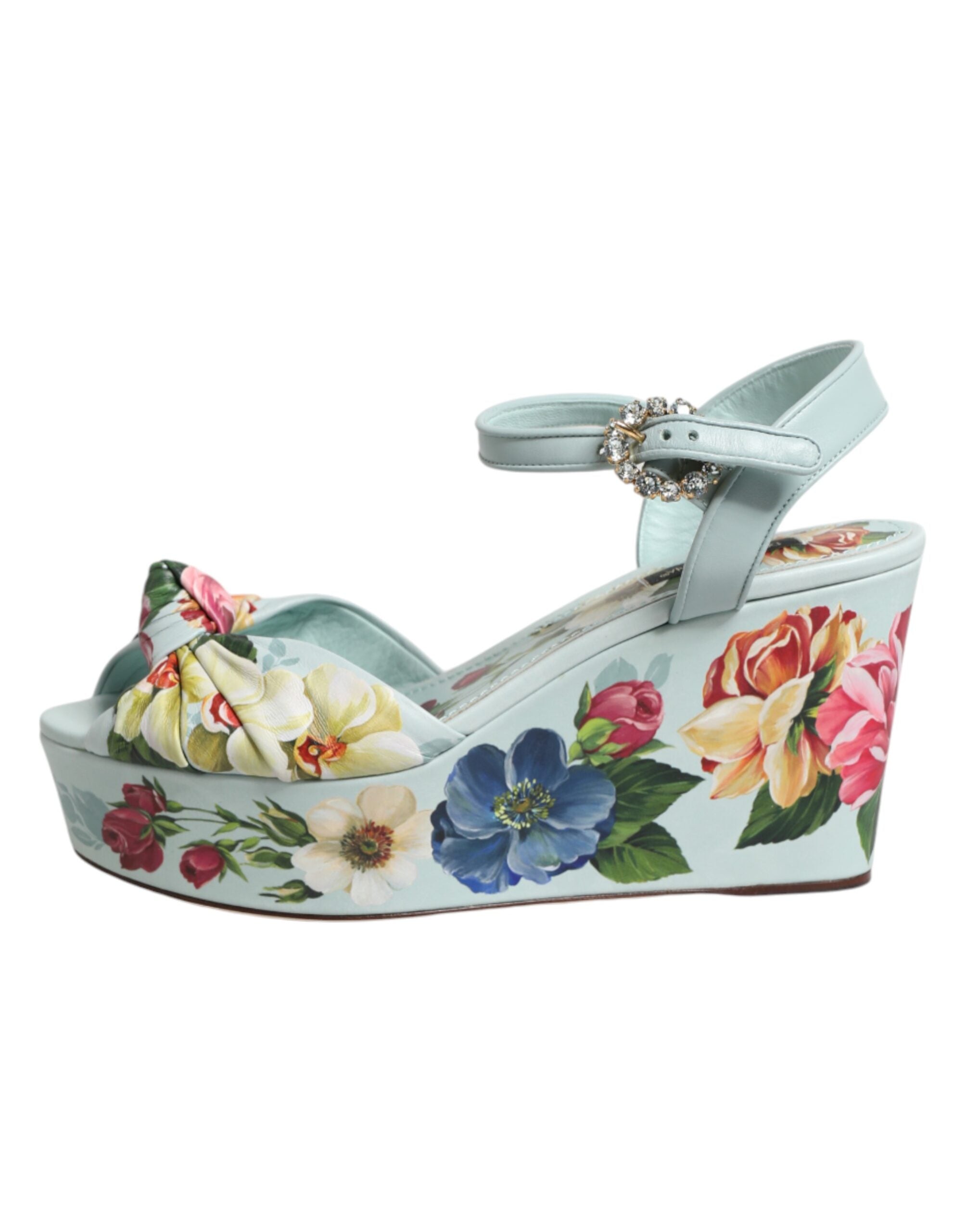 Dolce & Gabbana Grüne Blumen-Sandalen mit Knöchelriemen und Keilabsatz-7