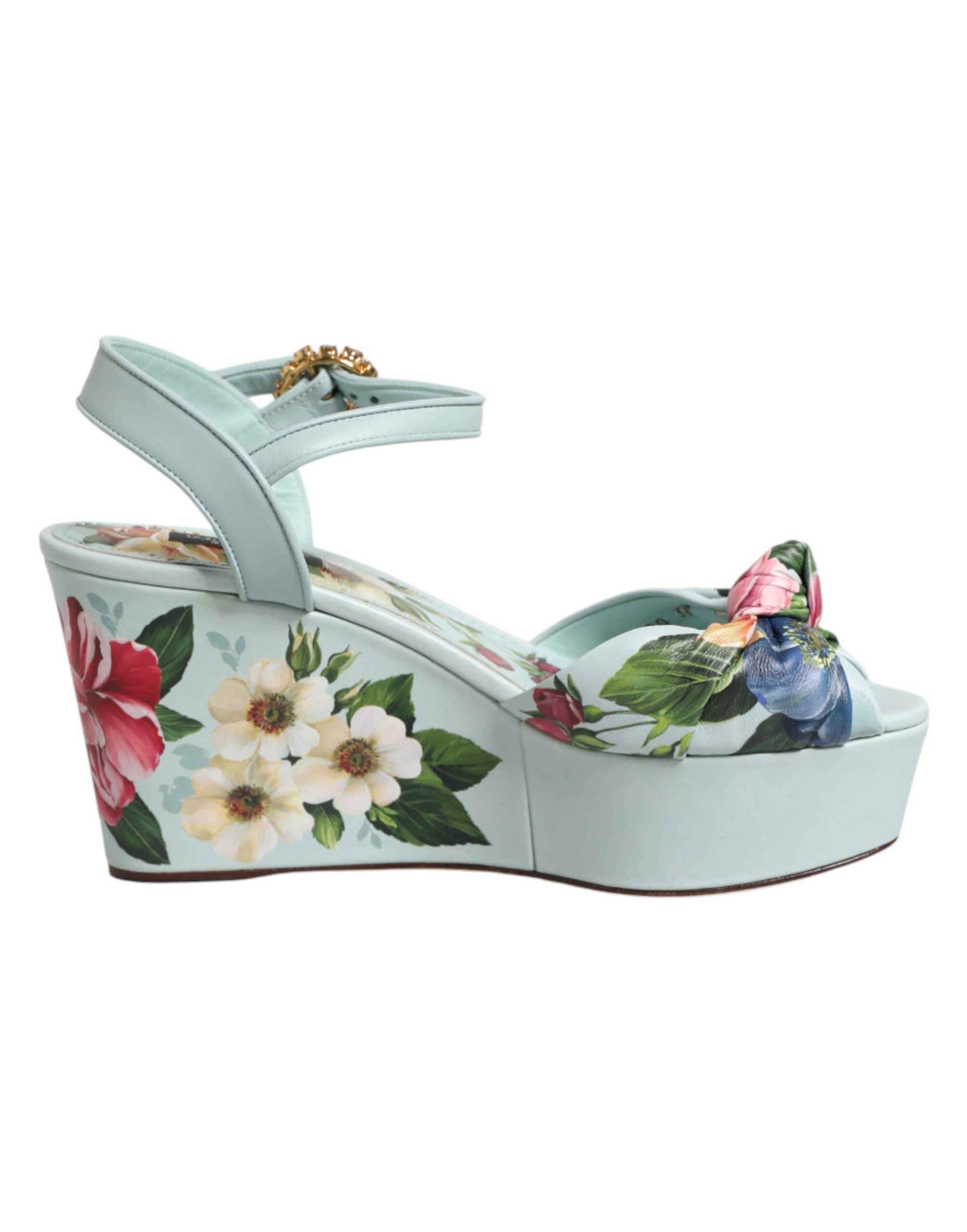 Dolce & Gabbana Grüne Blumen-Sandalen mit Knöchelriemen und Keilabsatz-1