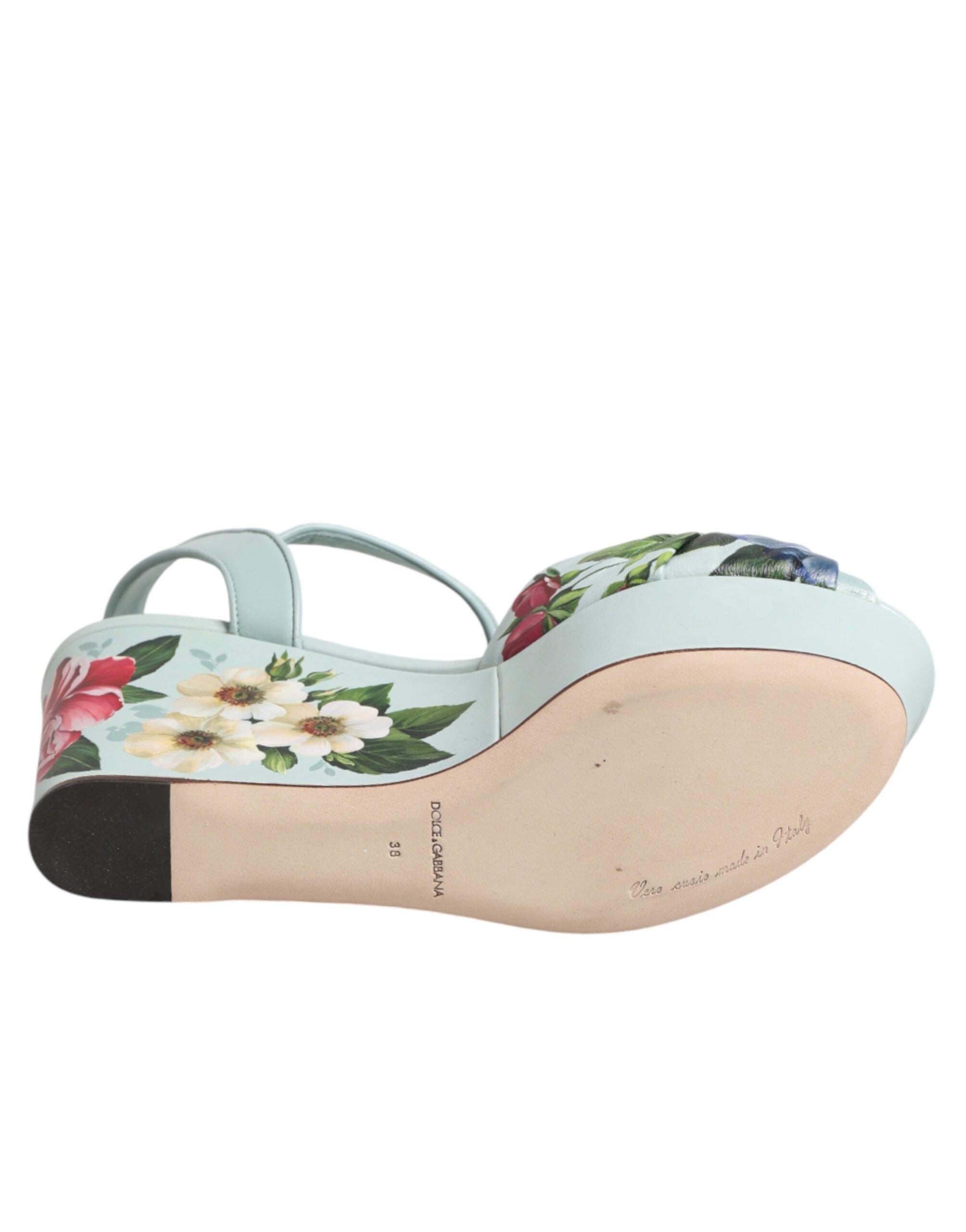 Dolce & Gabbana Grüne Blumen-Sandalen mit Knöchelriemen und Keilabsatz-8