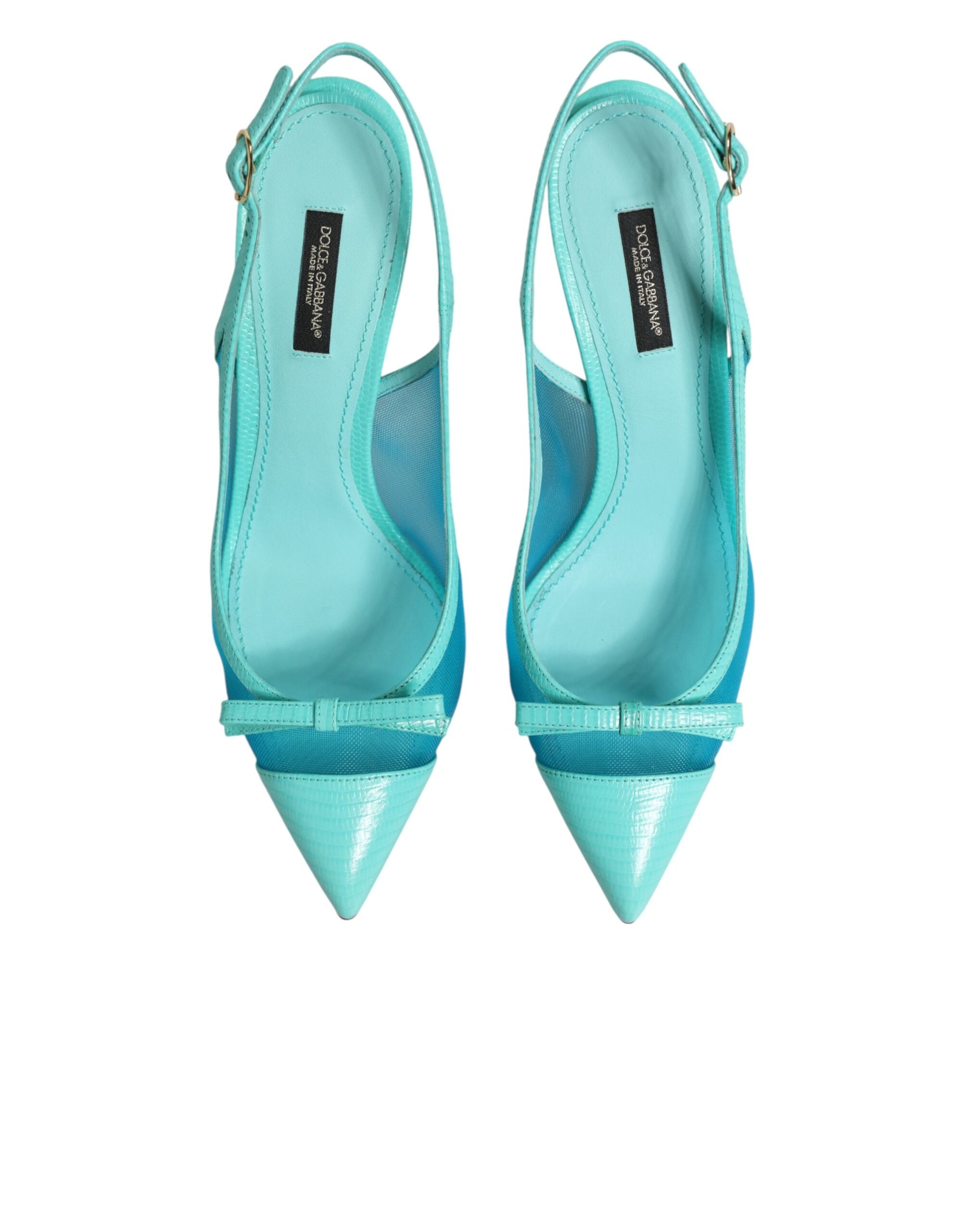 Zapatos de salón destalonados de malla de cuero azul claro de Dolce & Gabbana-4