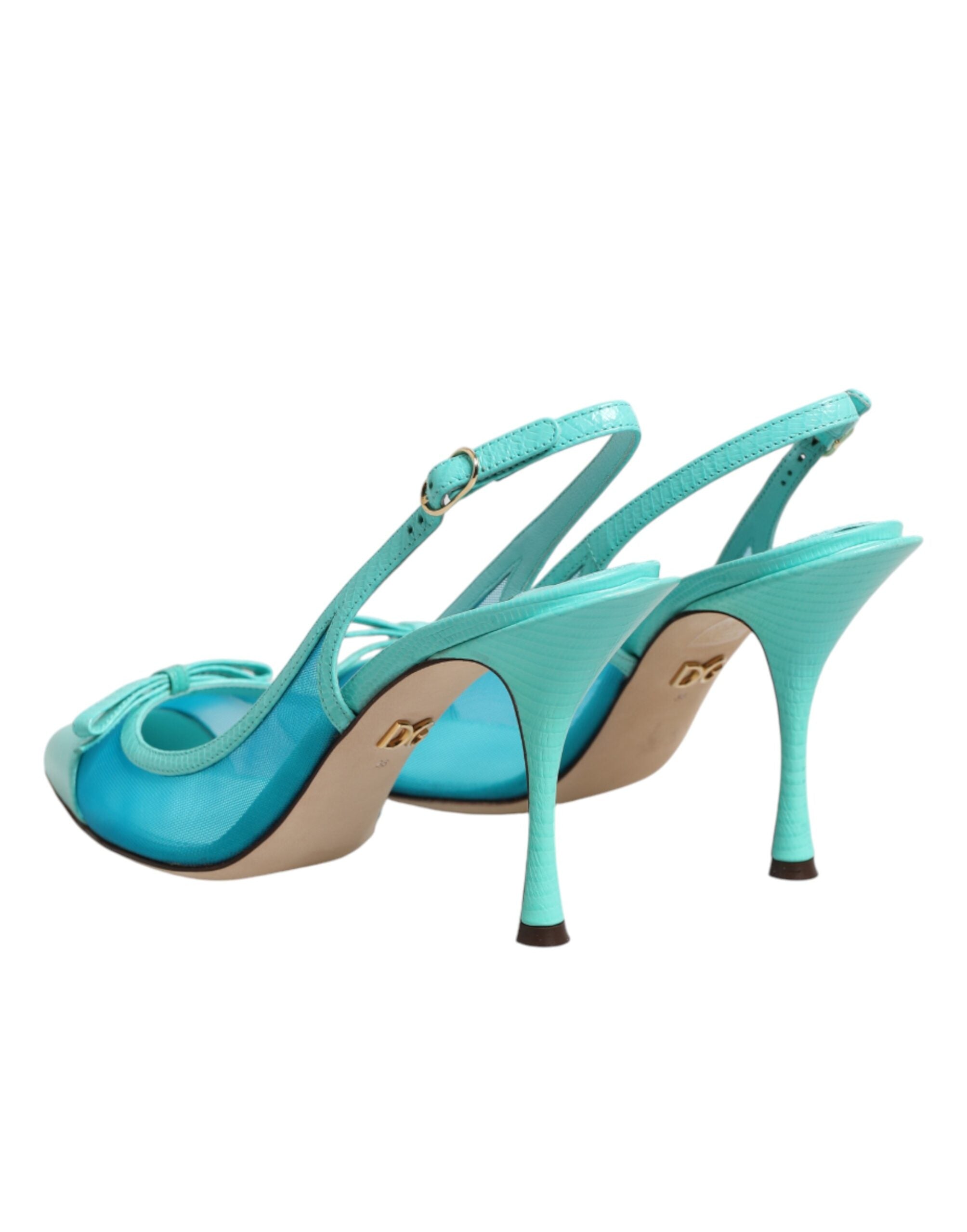 Zapatos de salón destalonados de malla de cuero azul claro de Dolce & Gabbana-6