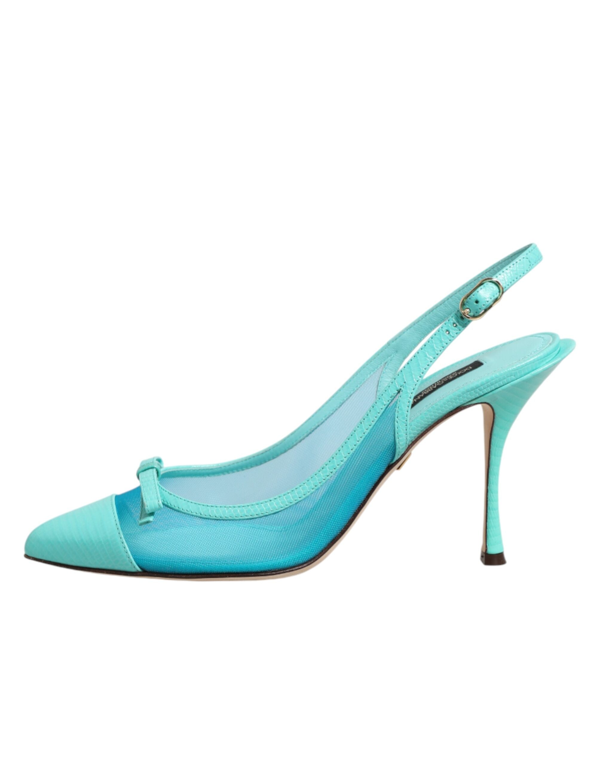 Zapatos de salón destalonados de malla de cuero azul claro de Dolce & Gabbana-7
