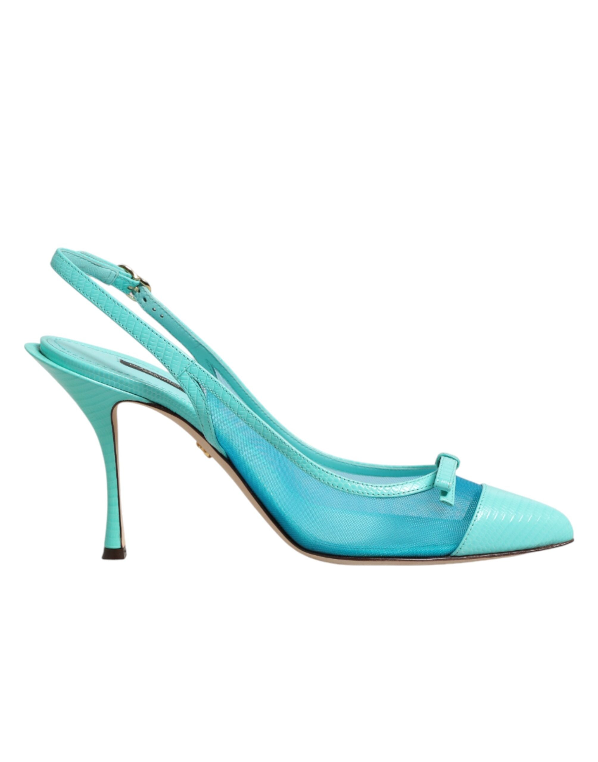 Zapatos de salón destalonados de malla de cuero azul claro de Dolce & Gabbana-2