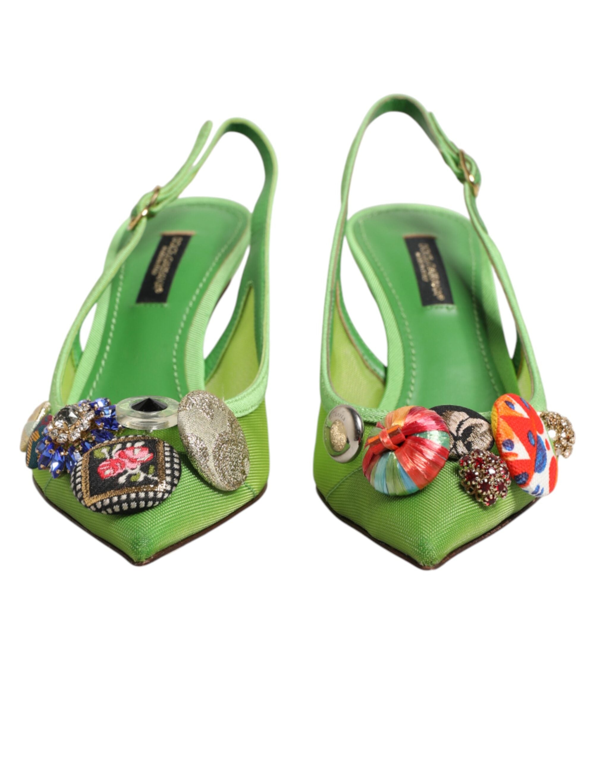 Zapatos de salón verdes con tira trasera y adornos de Dolce & Gabbana-3