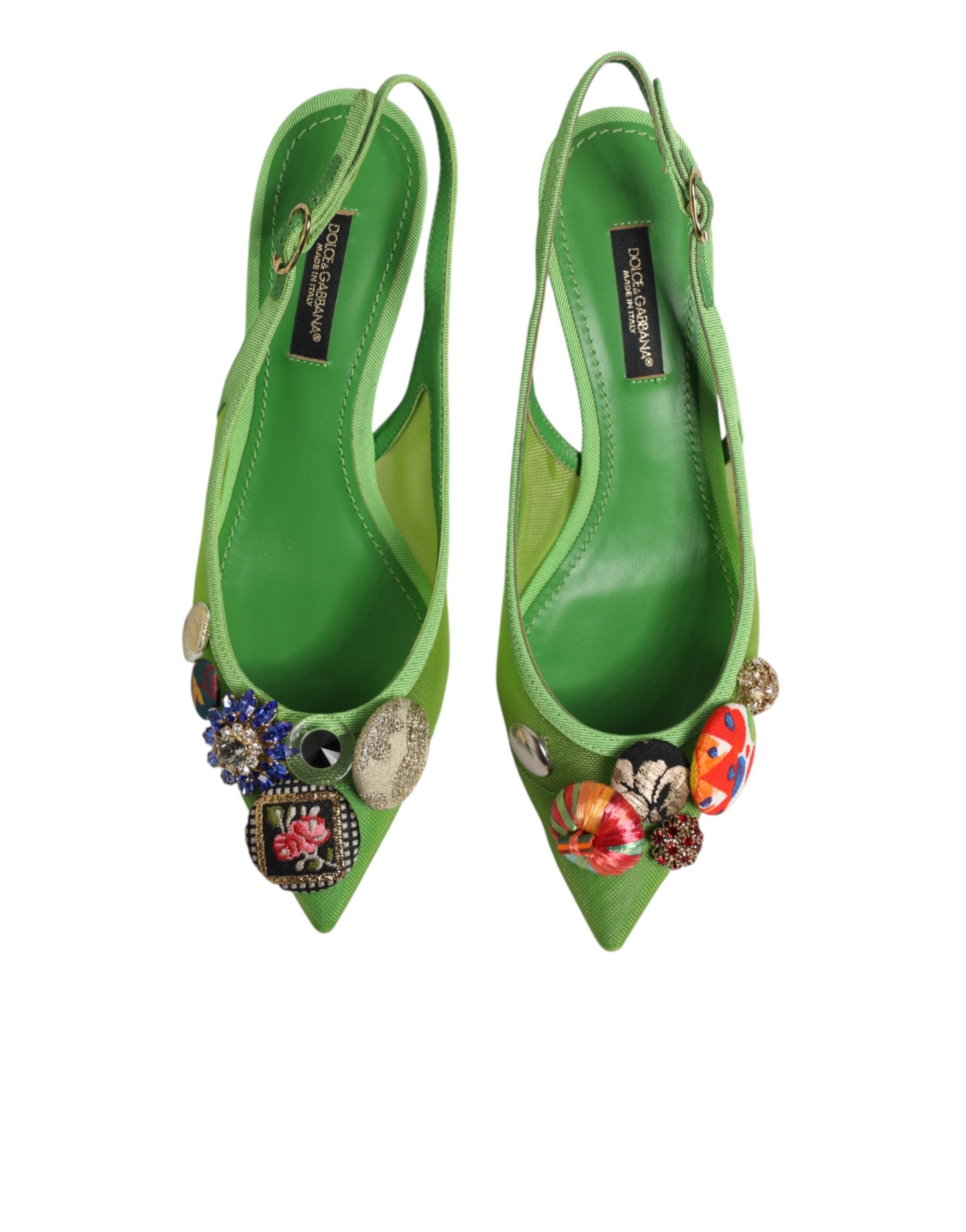 Zapatos de salón verdes con tira trasera y adornos de Dolce & Gabbana-4