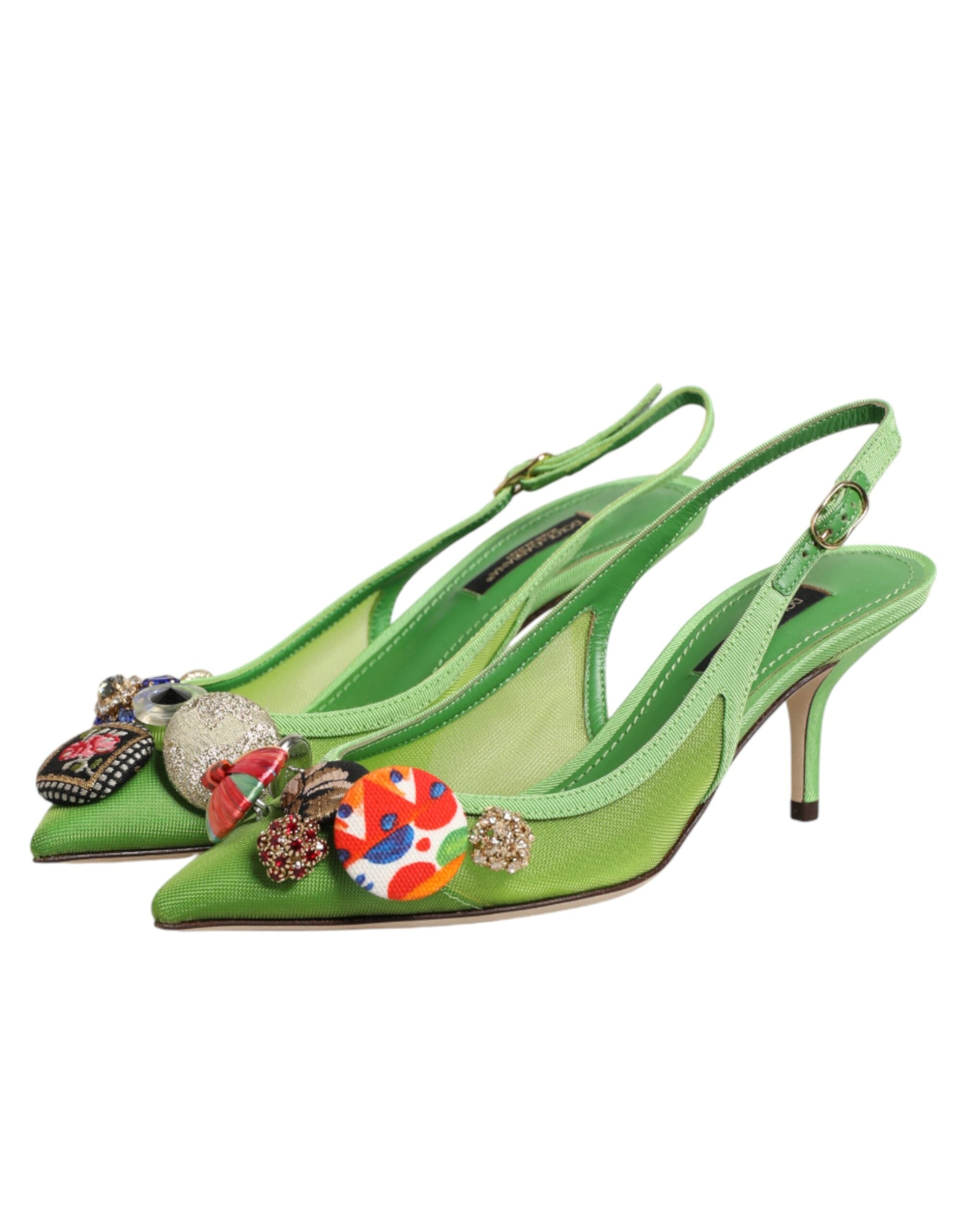 Zapatos de salón verdes con tira trasera y adornos de Dolce & Gabbana-5