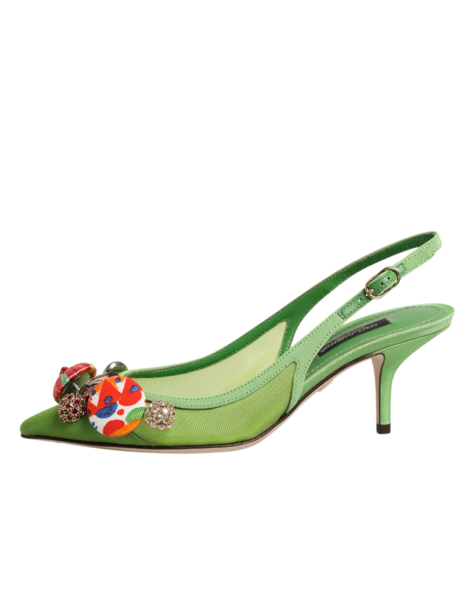 Zapatos de salón verdes con tira trasera y adornos de Dolce & Gabbana-7