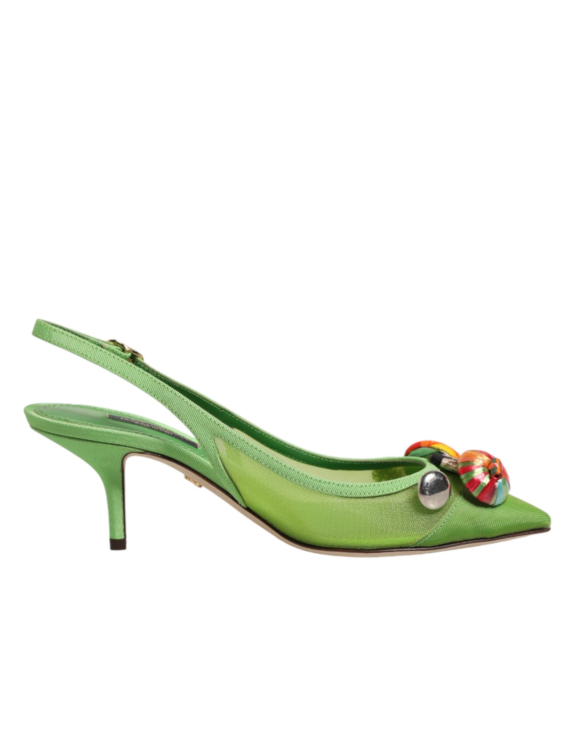 Zapatos de salón verdes con tira trasera y adornos de Dolce & Gabbana-1
