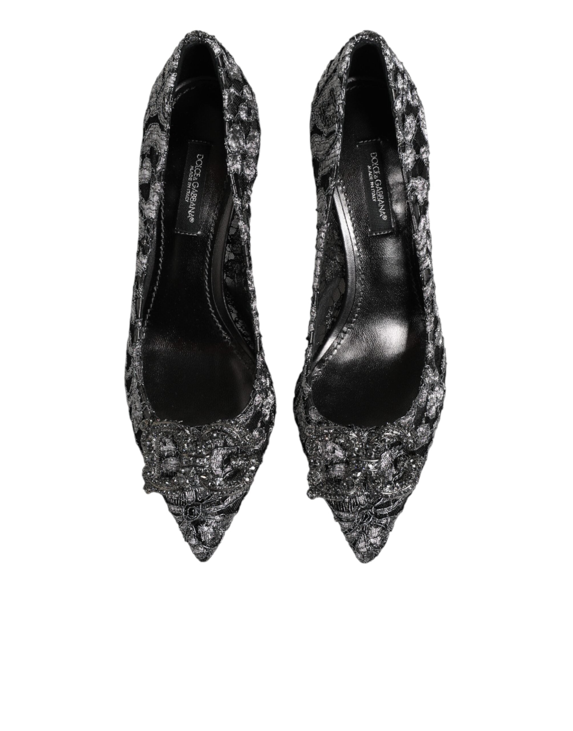 Dolce & Gabbana Silberne Spitzen-Pumps mit DG Amore Absatz-4