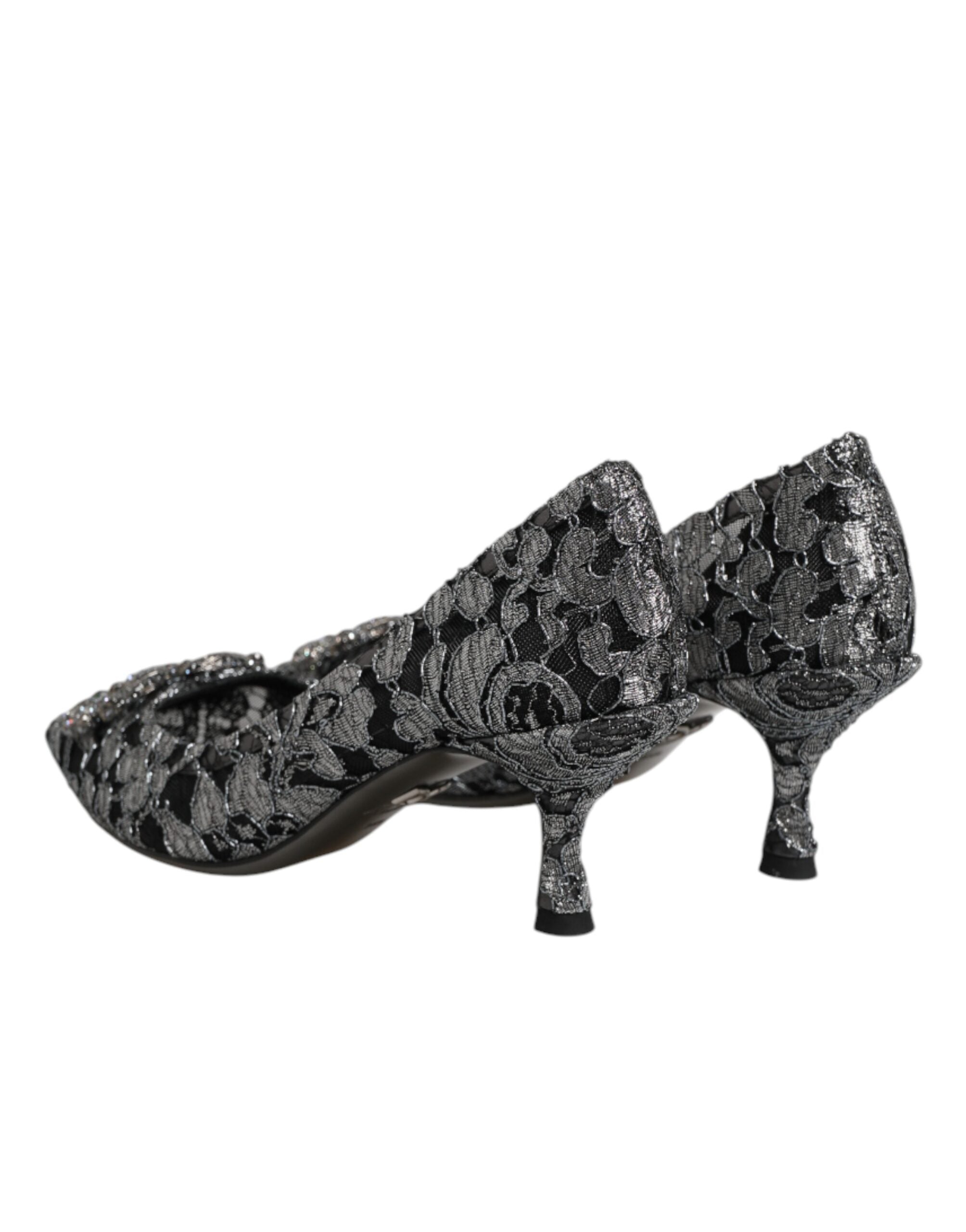 Dolce & Gabbana Silberne Spitzen-Pumps mit DG Amore Absatz-6