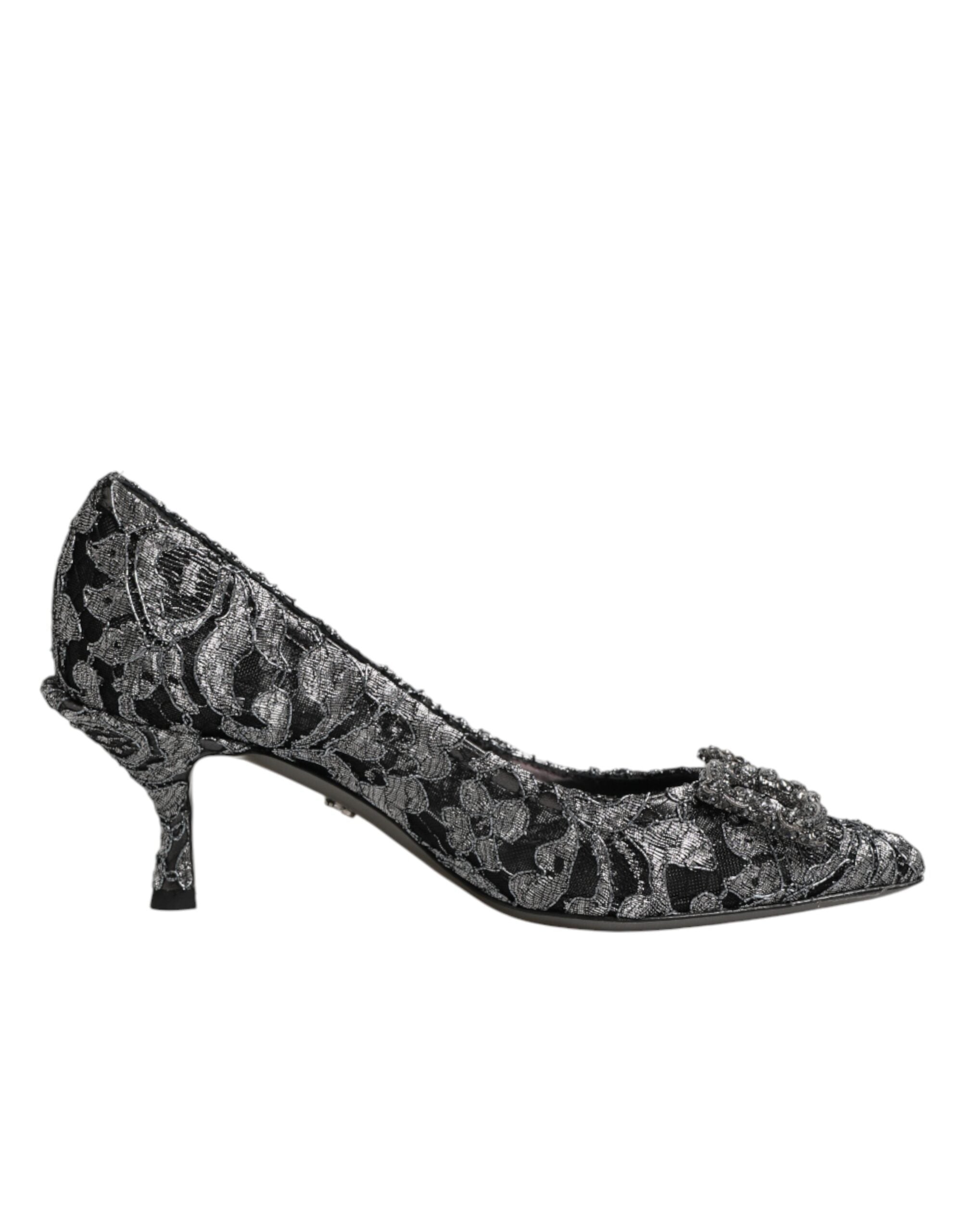 Dolce & Gabbana Silberne Spitzen-Pumps mit DG Amore Absatz-1