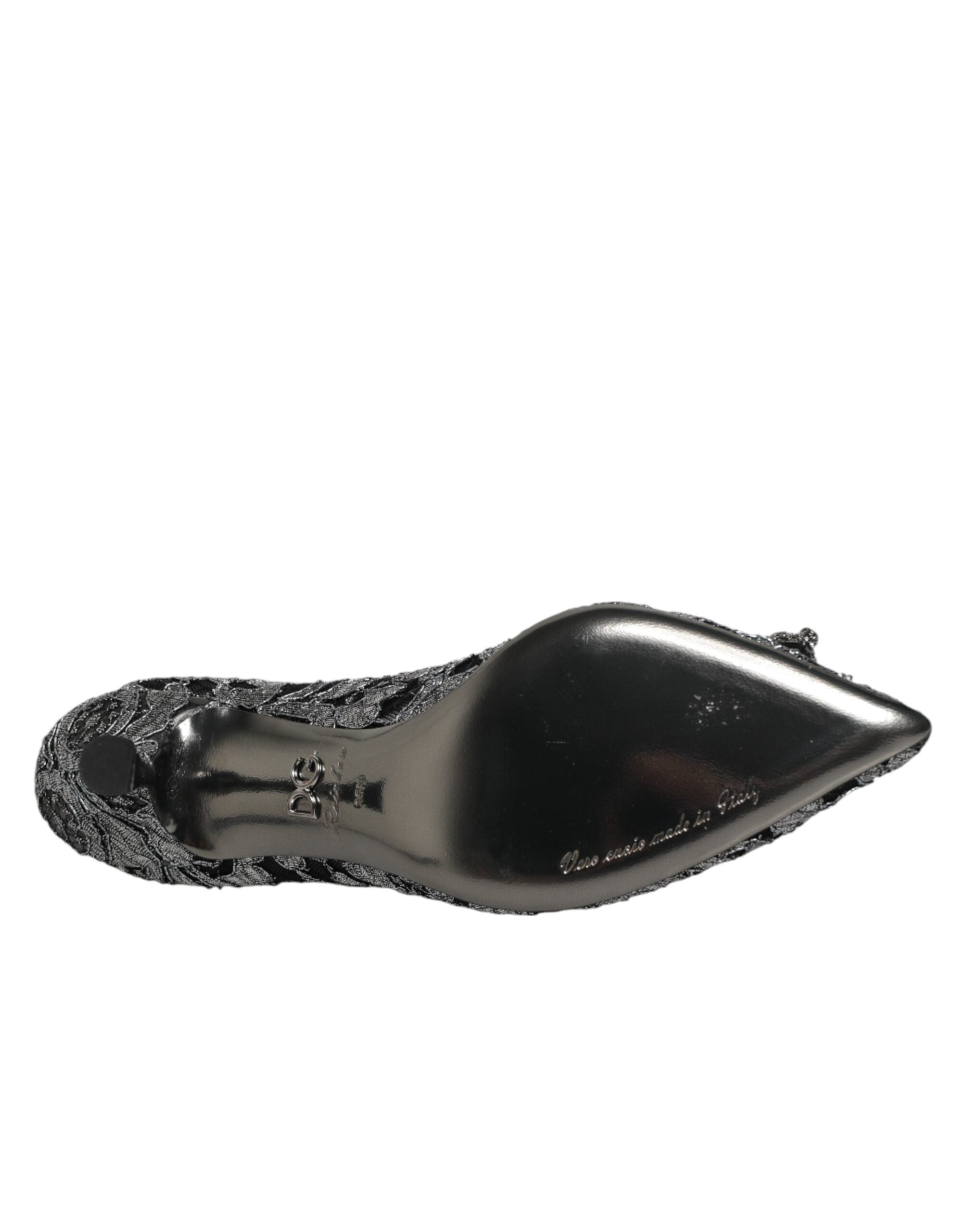 Dolce & Gabbana Silberne Spitzen-Pumps mit DG Amore Absatz-8