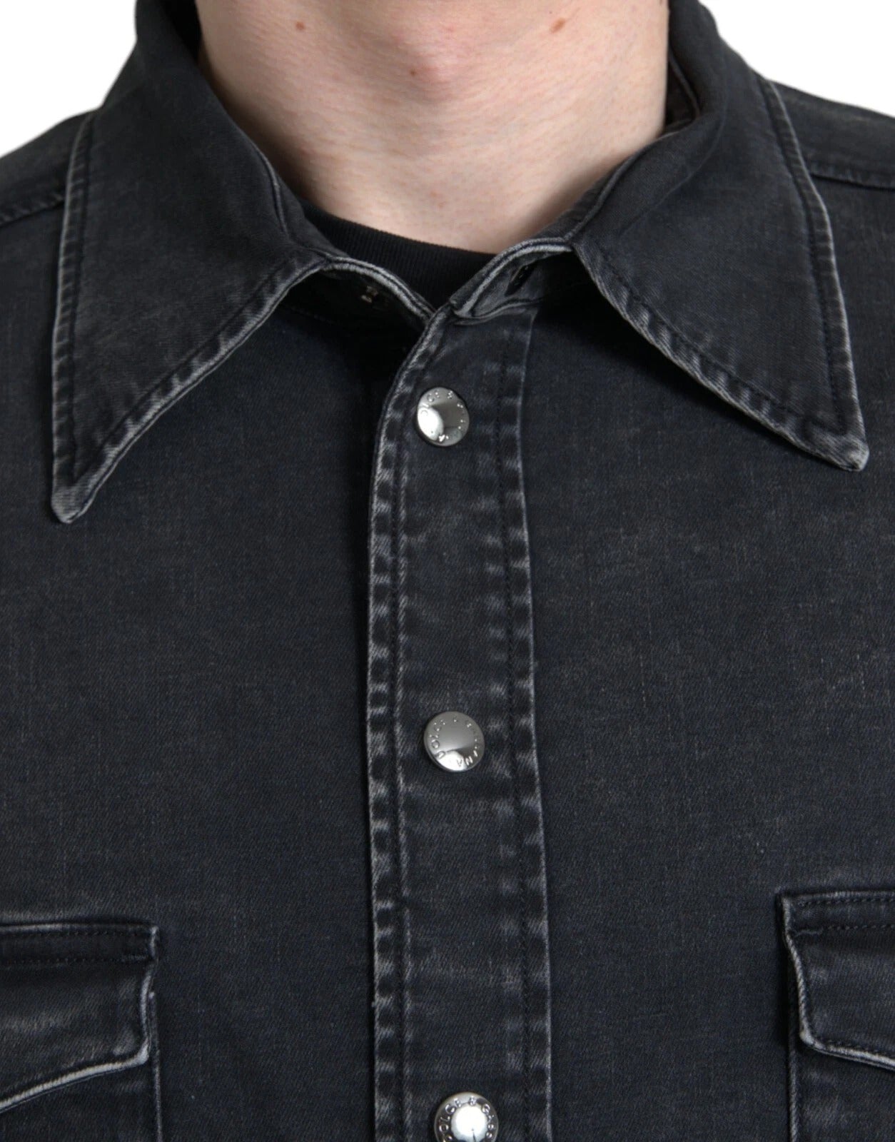 Dolce & Gabbana Schwarzes Langarm-Jeanshemd aus Baumwolle-3