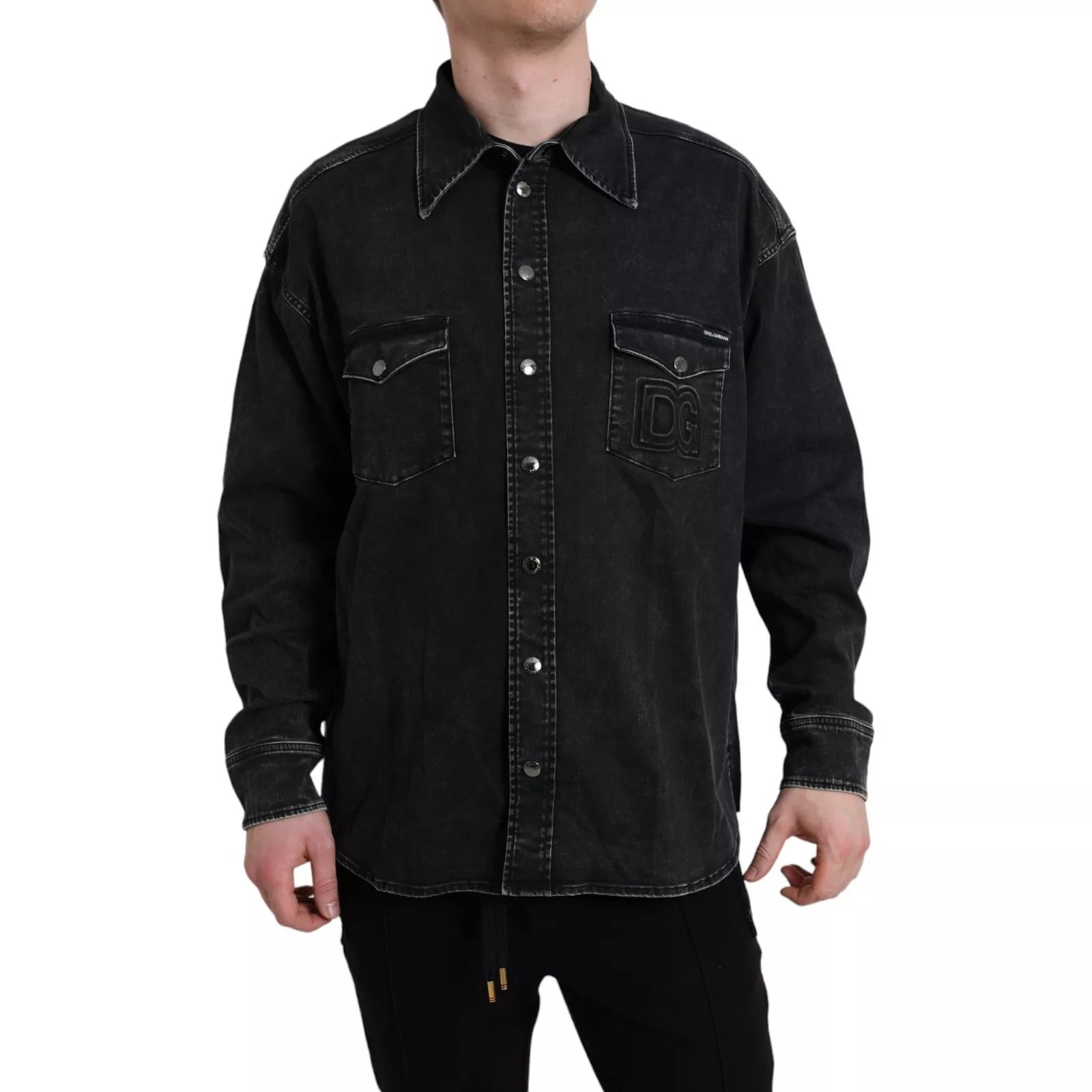 Dolce & Gabbana Schwarzes Langarm-Jeanshemd aus Baumwolle-1