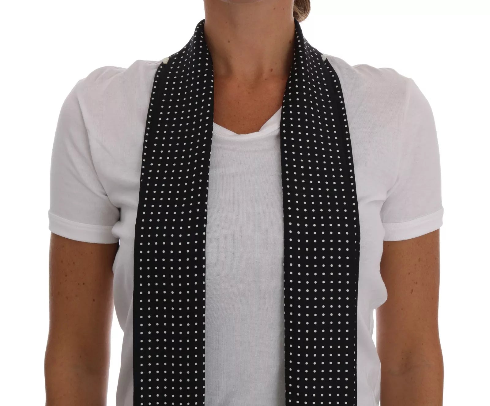Dolce & Gabbana cotton T-shirt with silk scarf, black and white-5