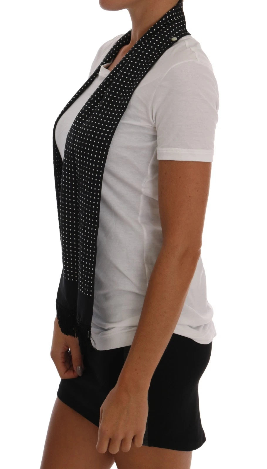 Dolce & Gabbana cotton T-shirt with silk scarf, black and white-3