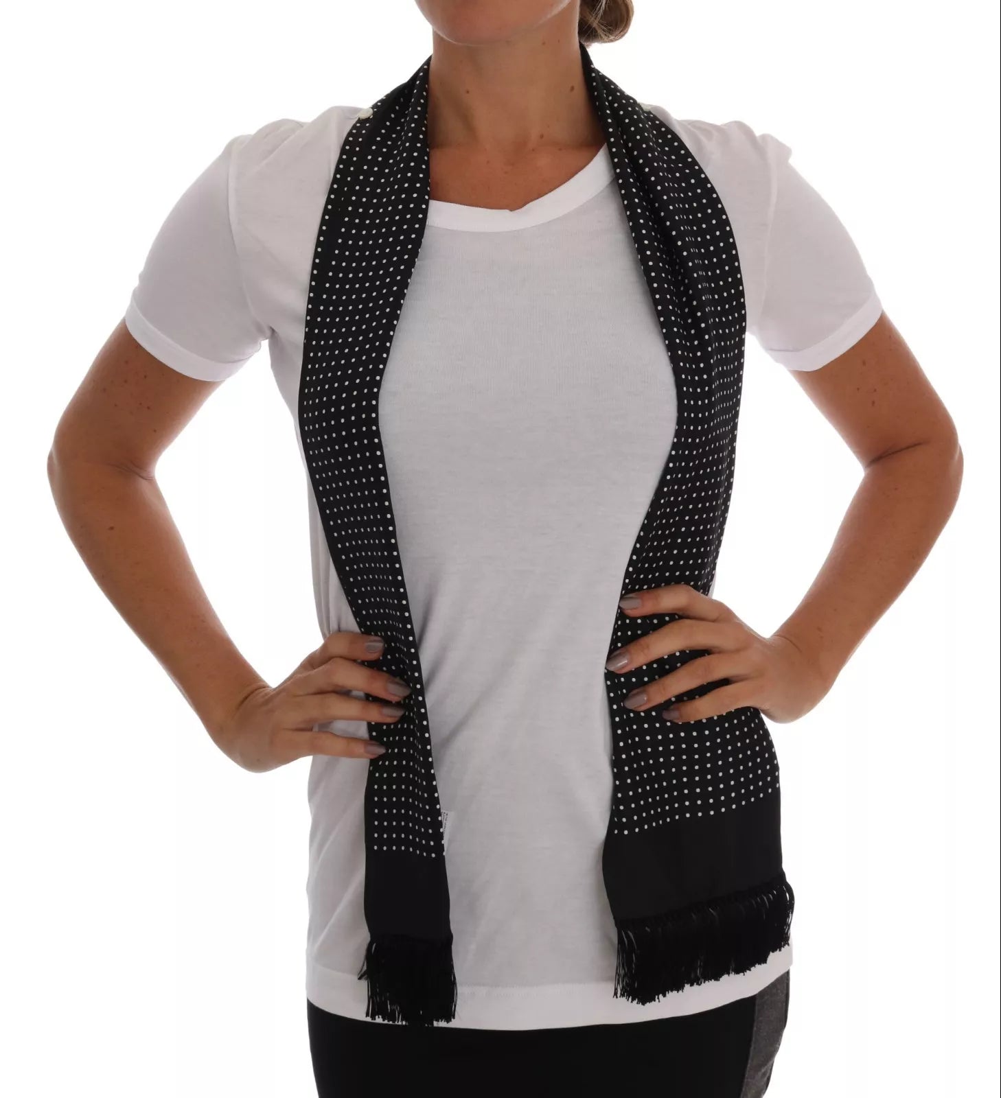 Dolce & Gabbana cotton T-shirt with silk scarf, black and white-2