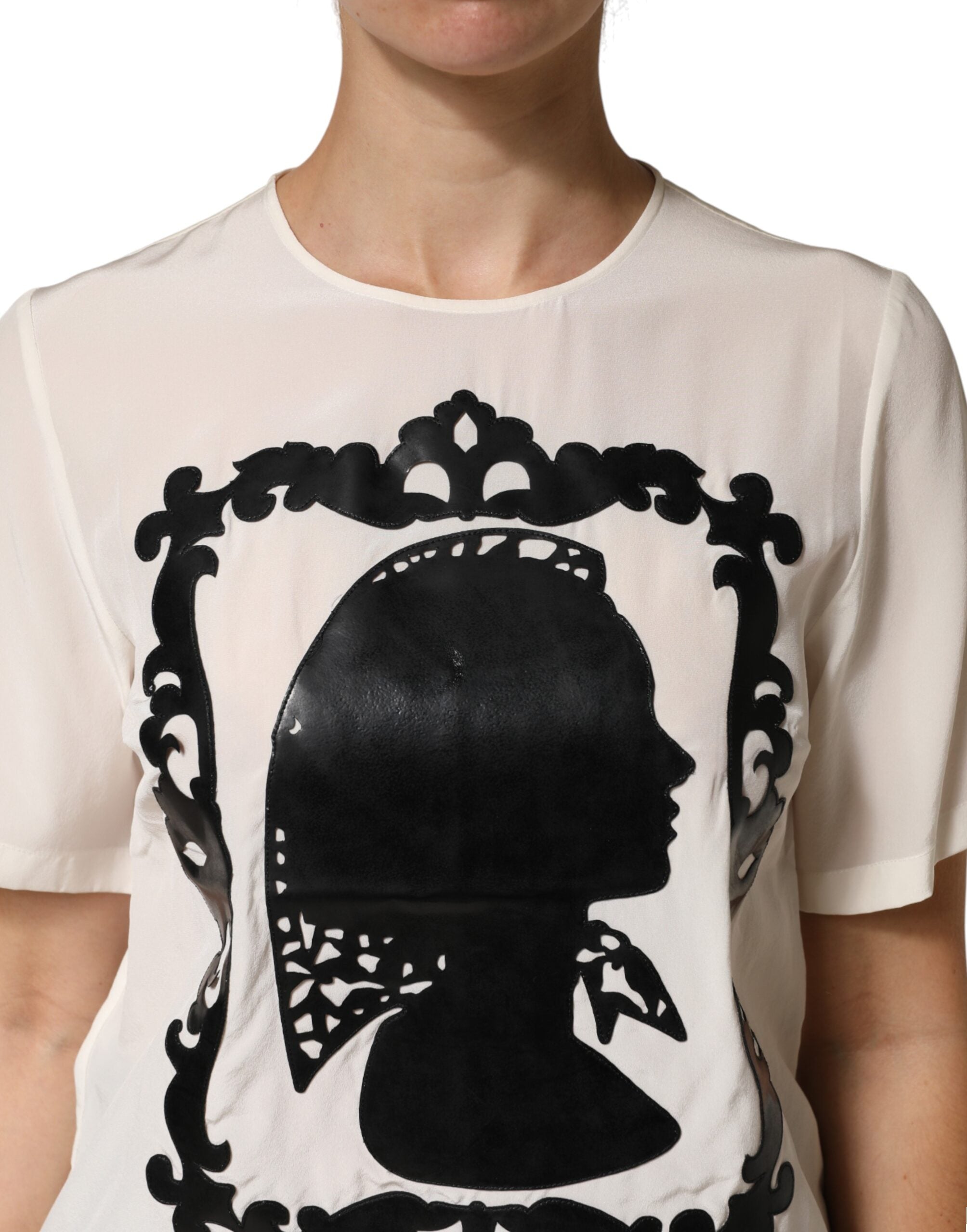 Top de seda Dolce & Gabbana con detalle de silueta y mangas cortas-5