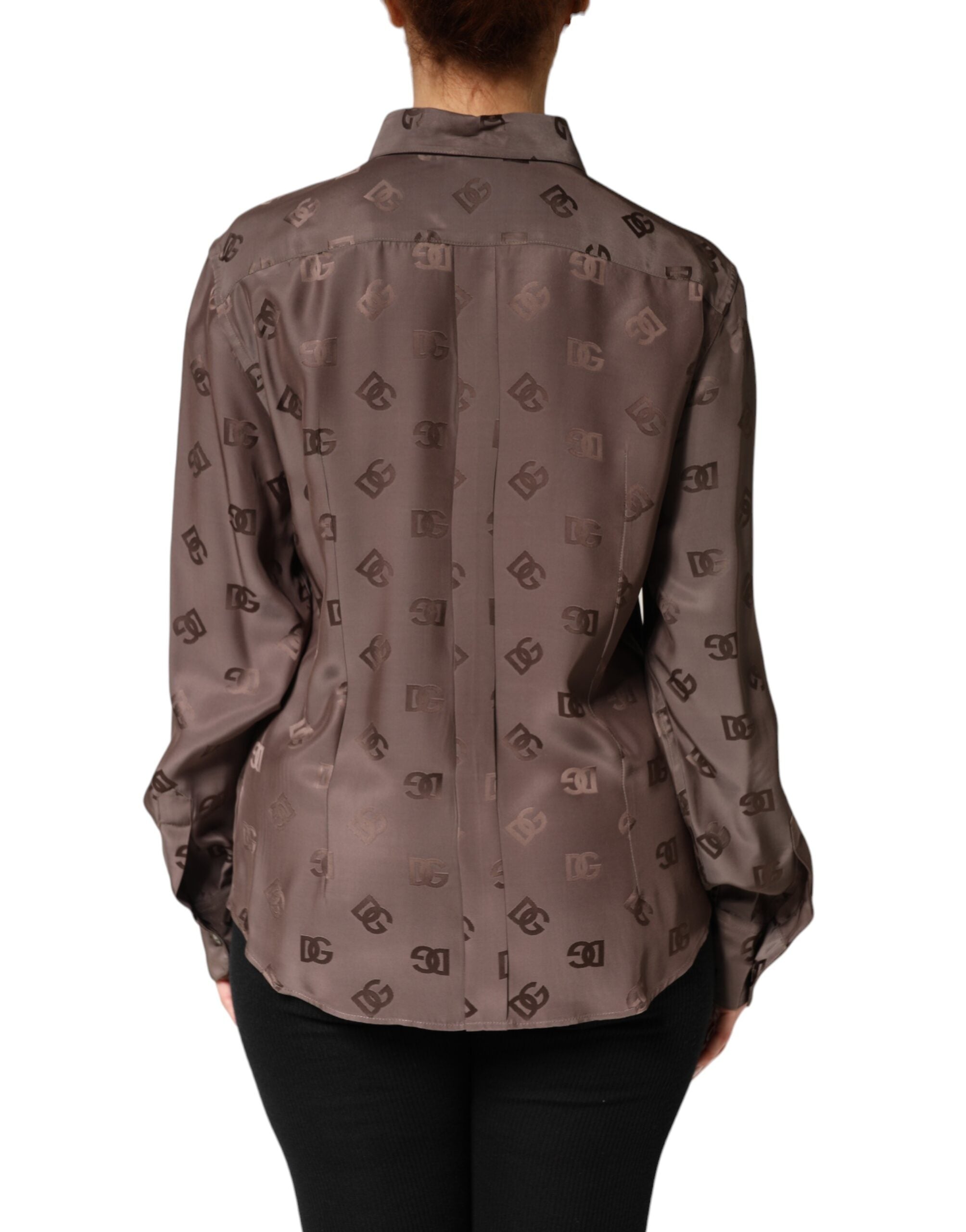 Dolce & Gabbana long-sleeved logo shirt with collar in brown-4