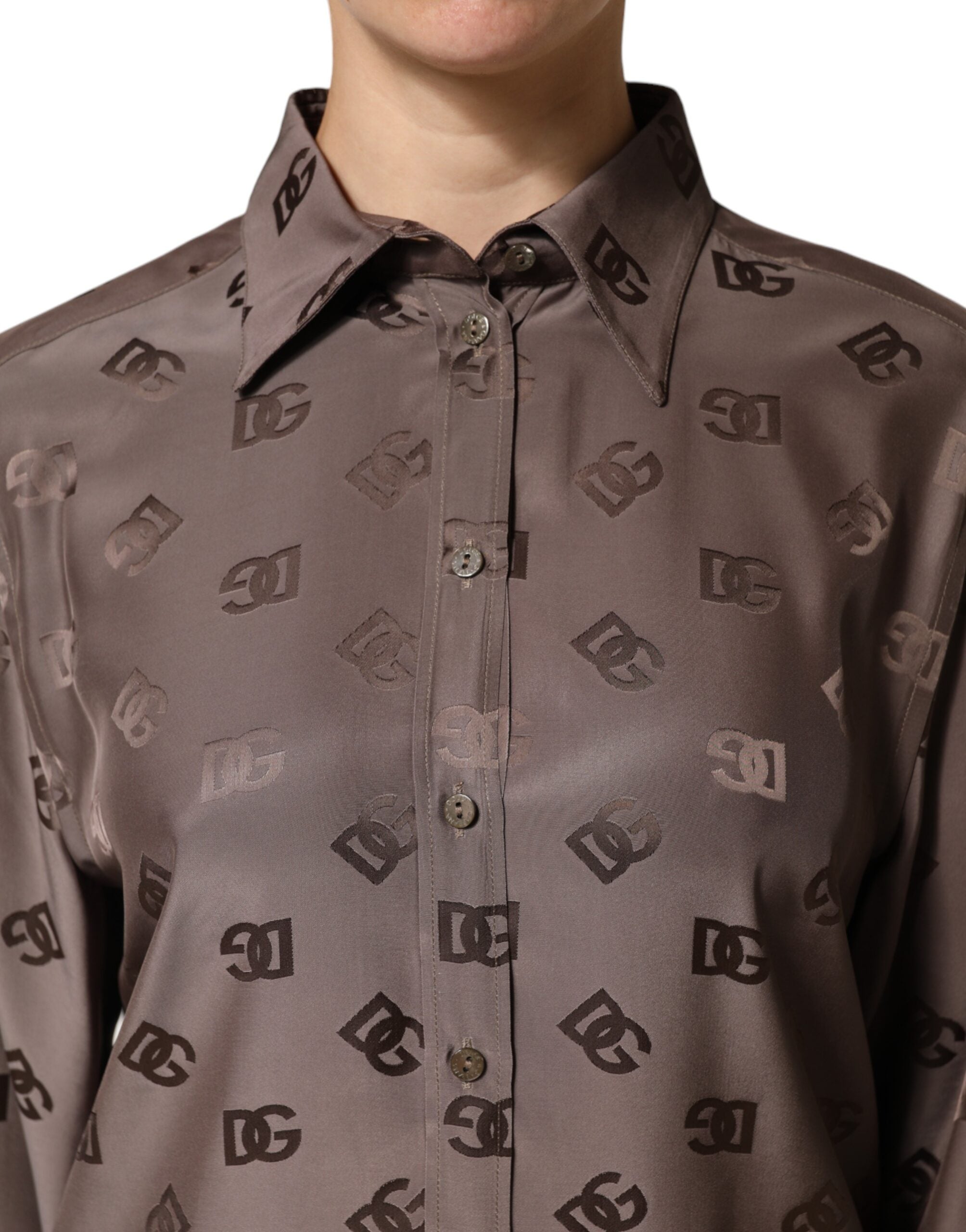 Dolce & Gabbana long-sleeved logo shirt with collar in brown-5
