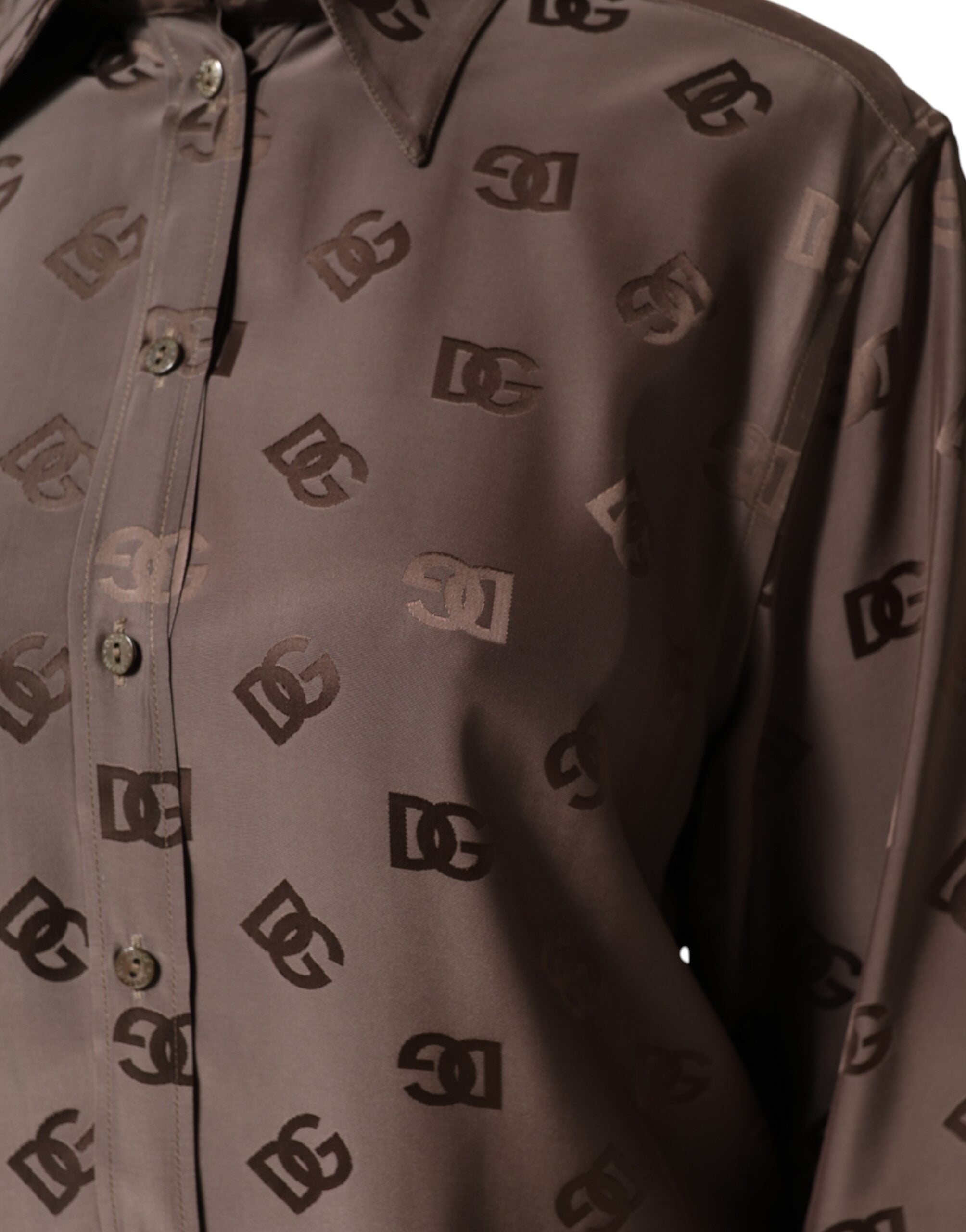 Dolce & Gabbana long-sleeved logo shirt with collar in brown-6