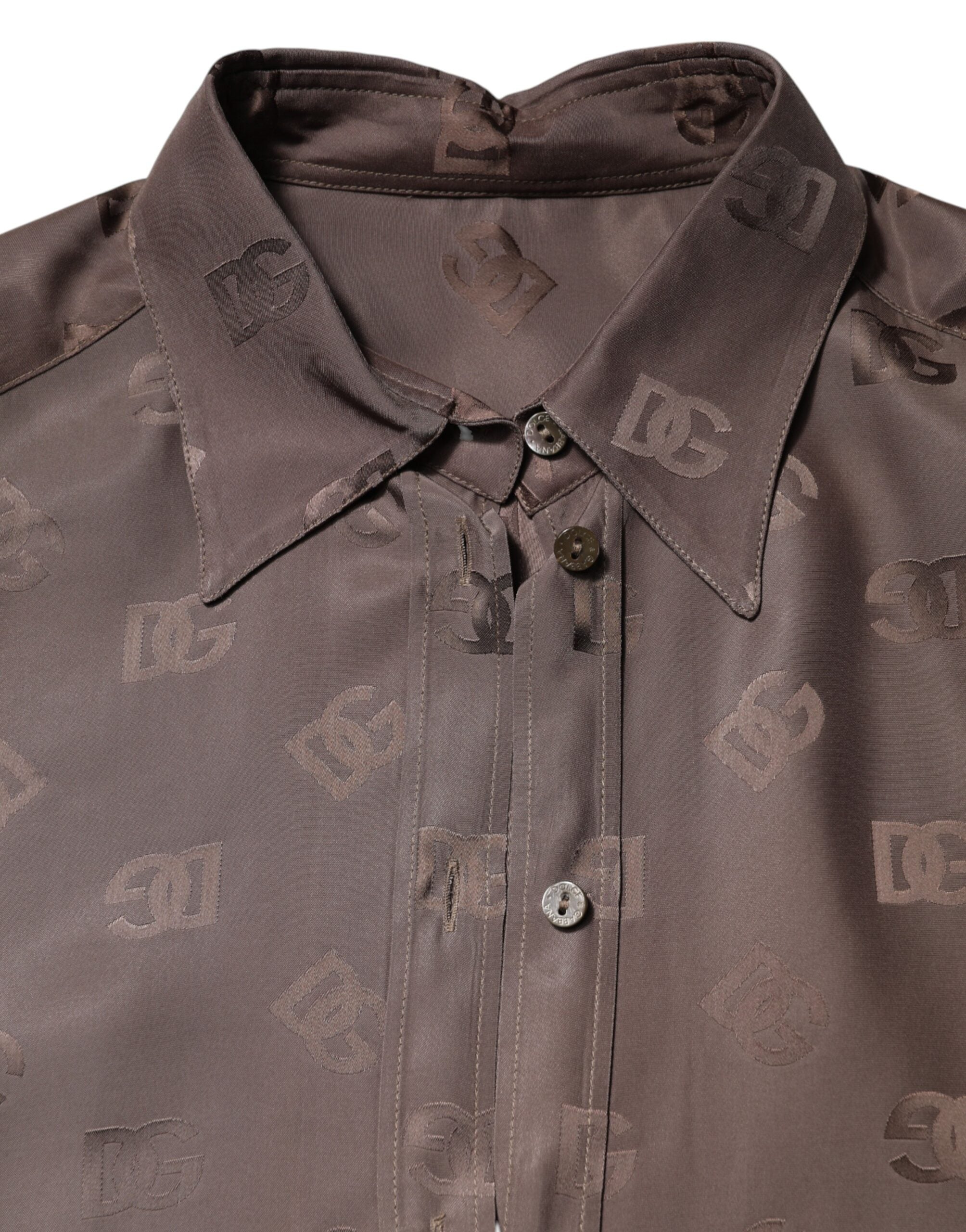Dolce & Gabbana long-sleeved logo shirt with collar in brown-7