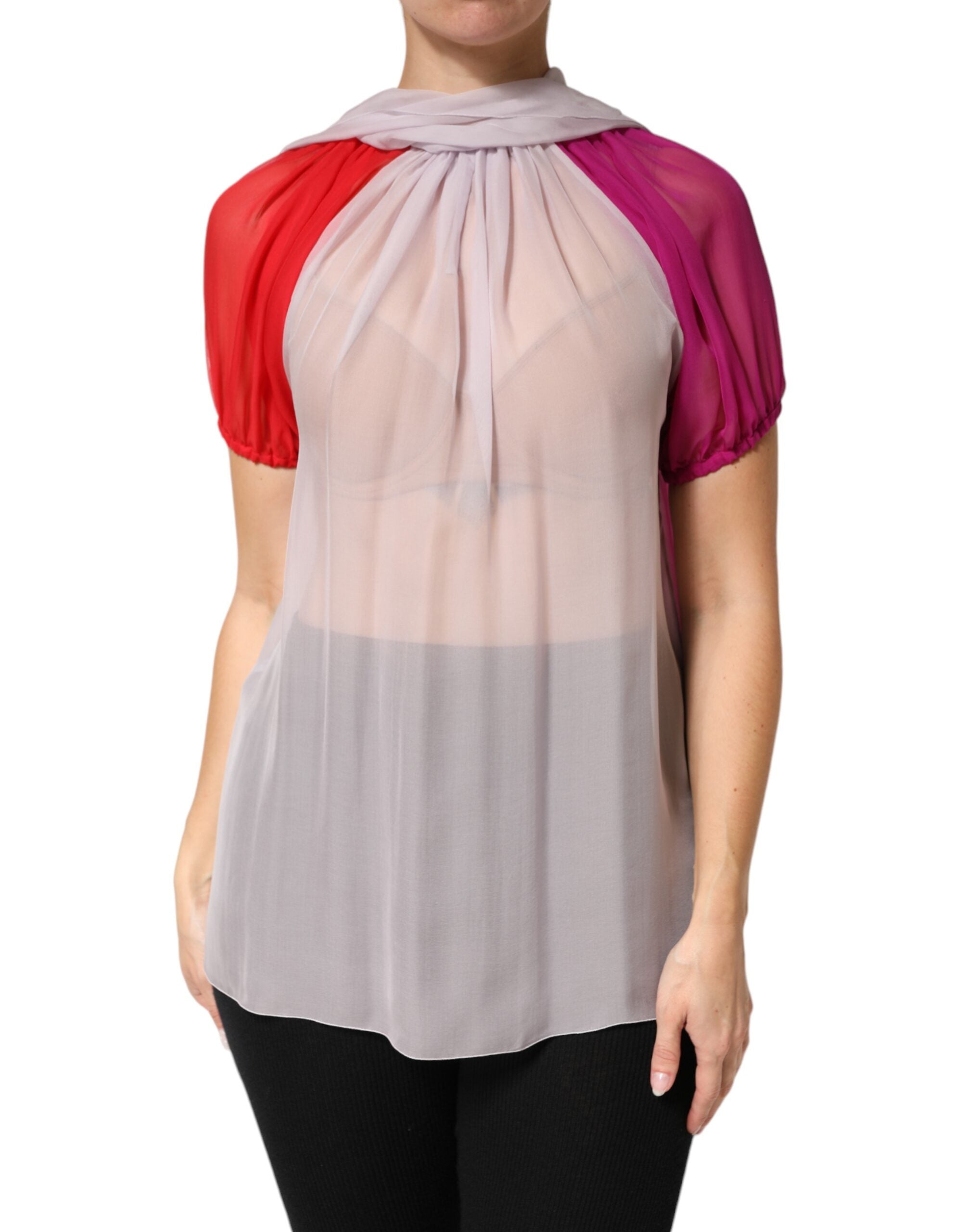 Blusa de seda Dolce & Gabbana con mangas cortas y estampados coloridos-1