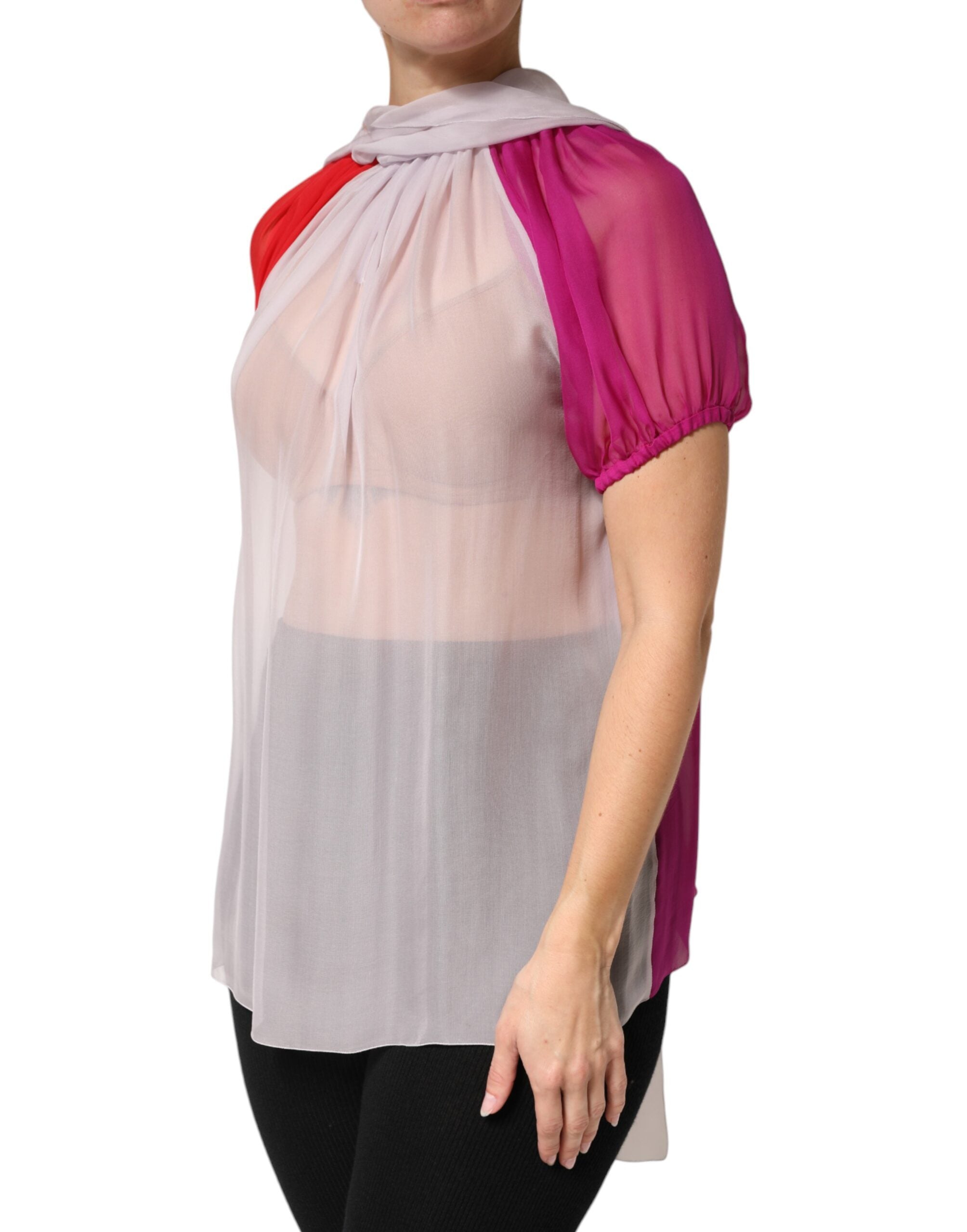 Blusa de seda Dolce & Gabbana con mangas cortas y estampados coloridos-3