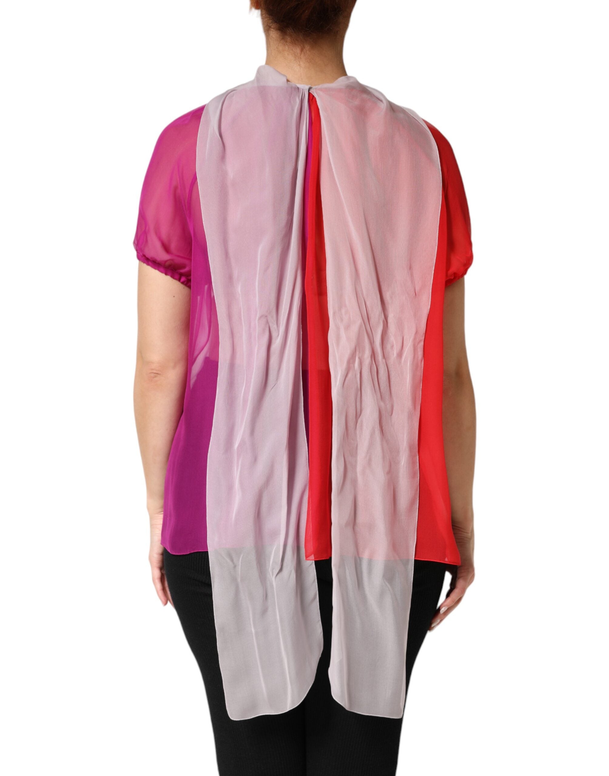 Blusa de seda Dolce & Gabbana con mangas cortas y estampados coloridos-4