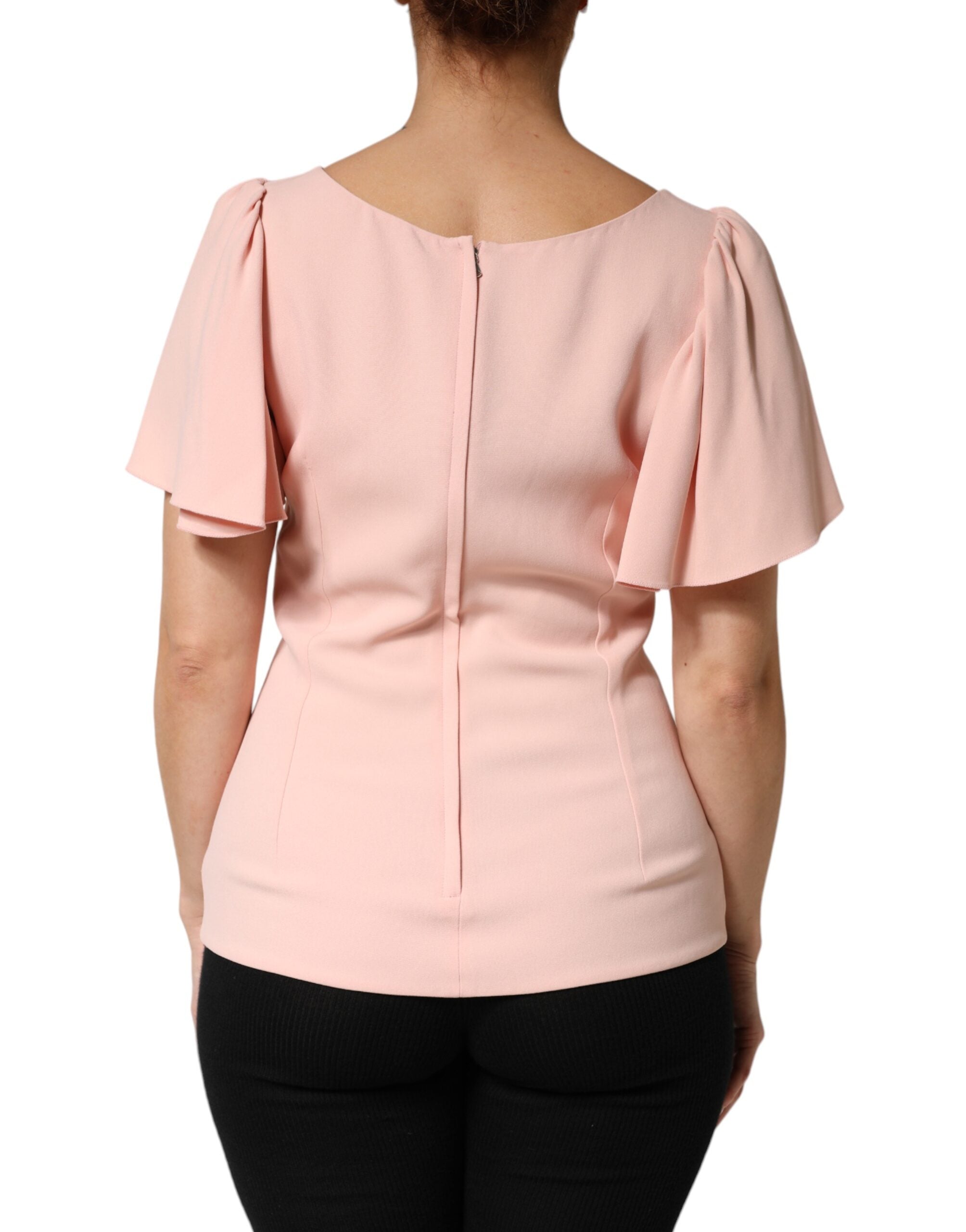 Dolce & Gabbana pink blouse with a round neck and short sleeves-4