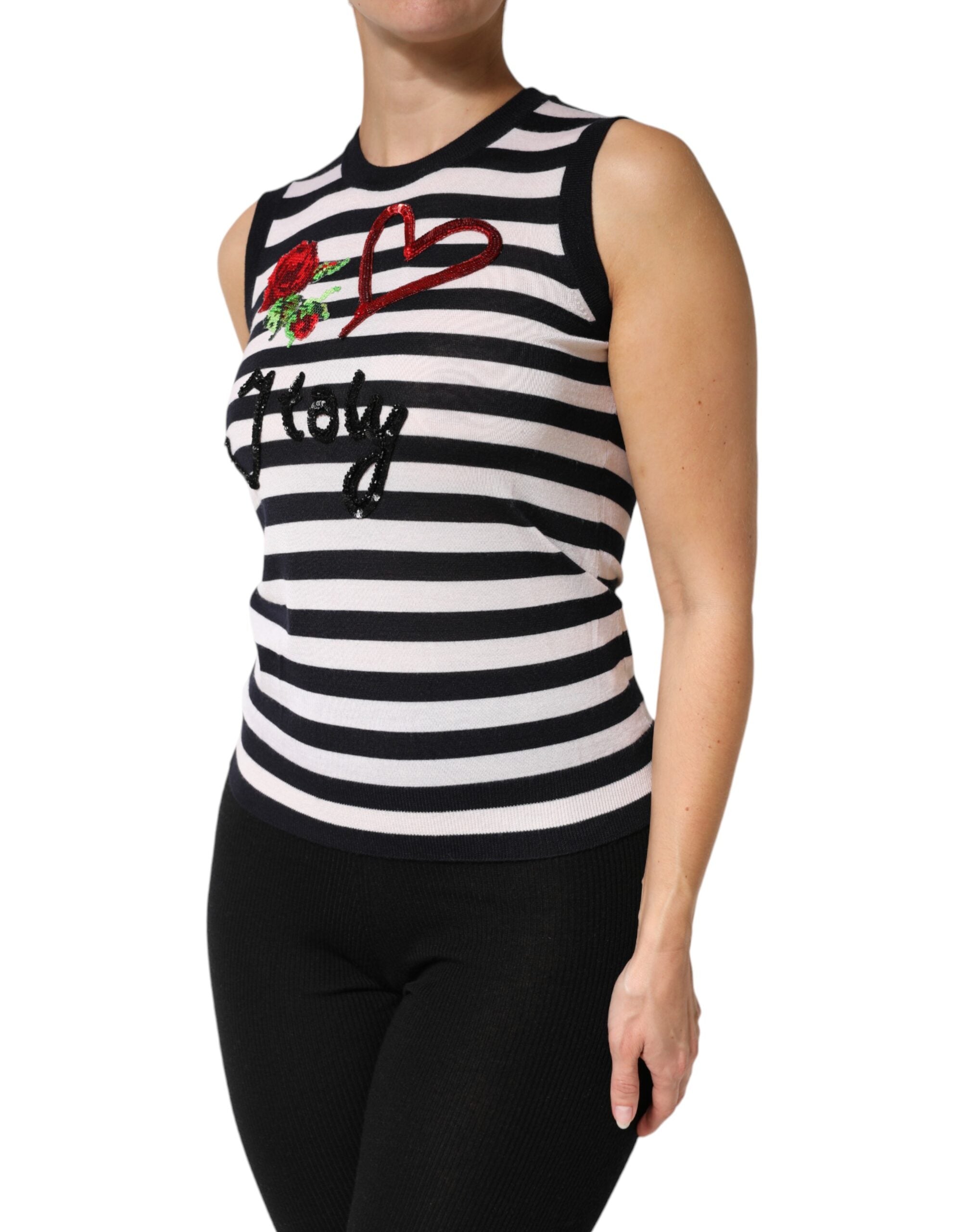 Dolce & Gabbana black and white sleeveless top in cashmere and silk-3