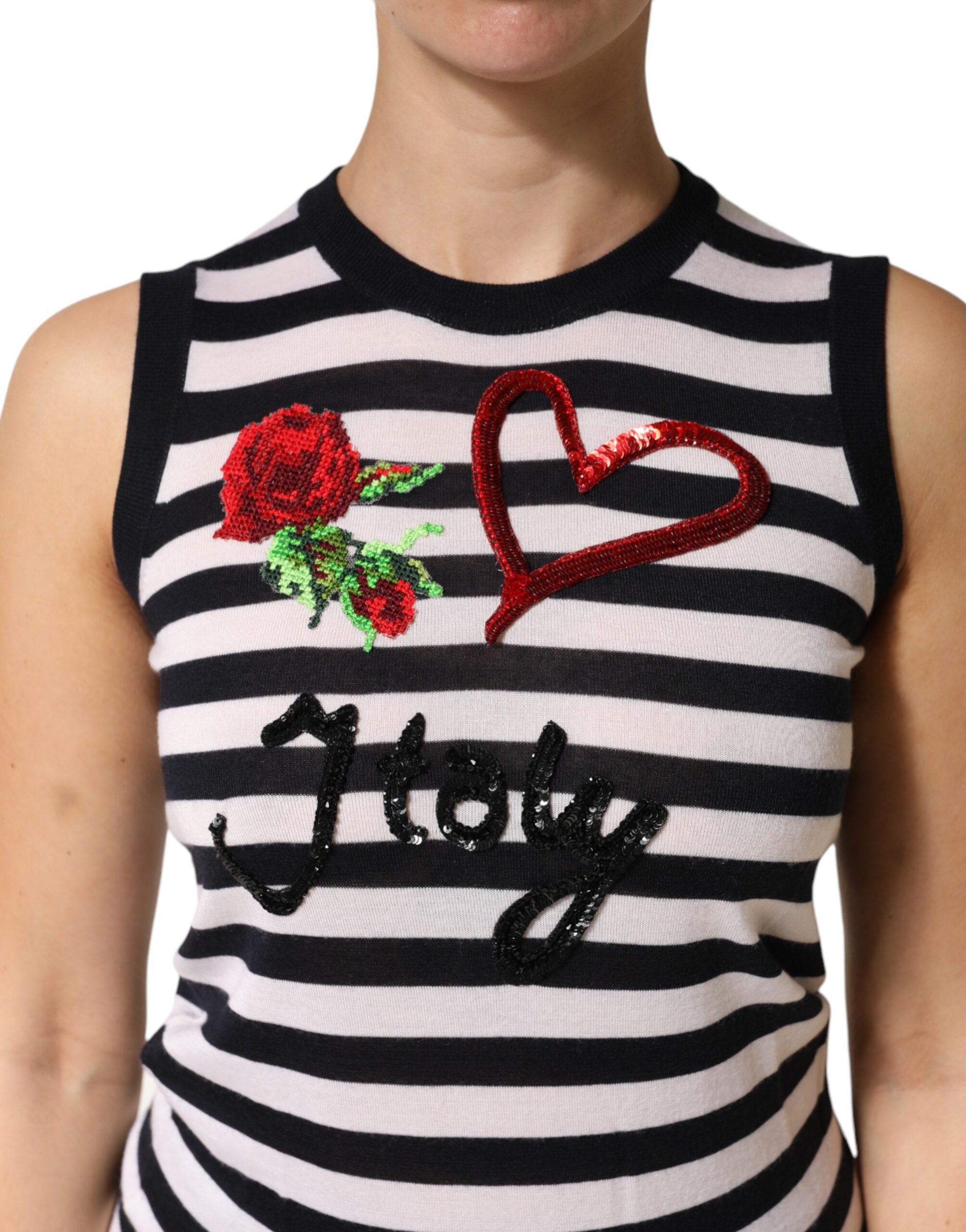 Dolce & Gabbana black and white sleeveless top in cashmere and silk-5