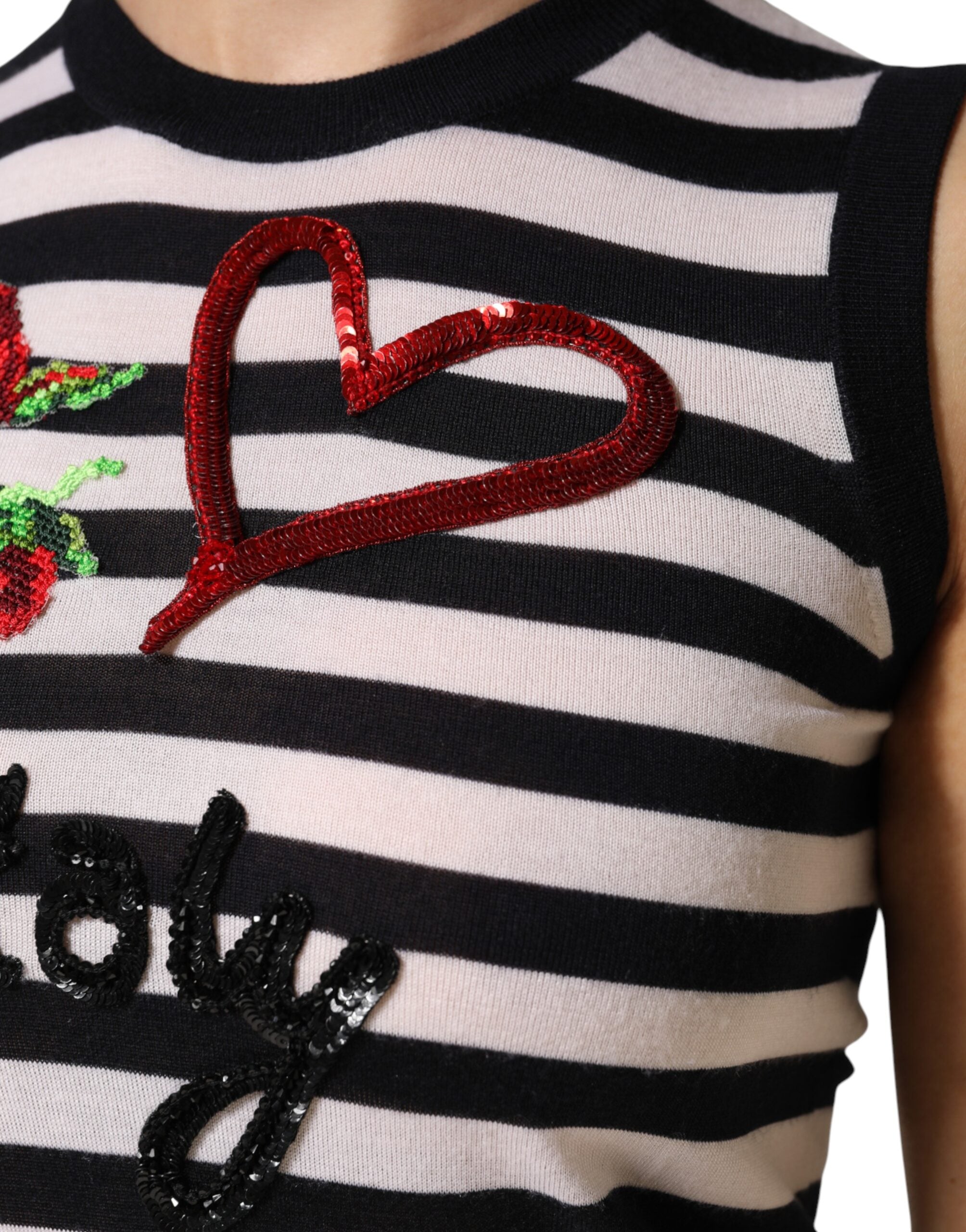 Dolce & Gabbana black and white sleeveless top in cashmere and silk-6