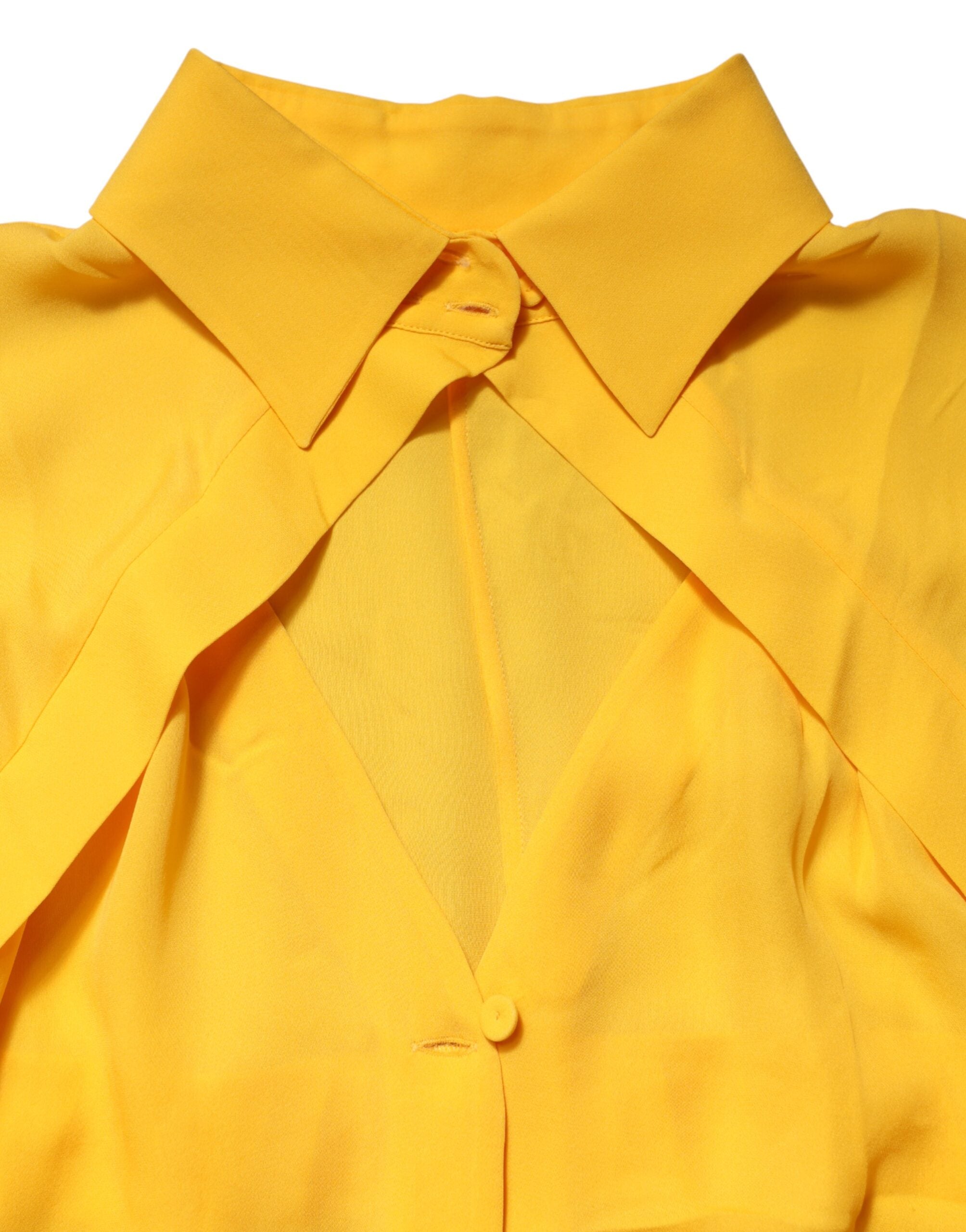 Moschino Couture Gelbes Seidenoberteil mit Kragen und langen Ärmeln-7