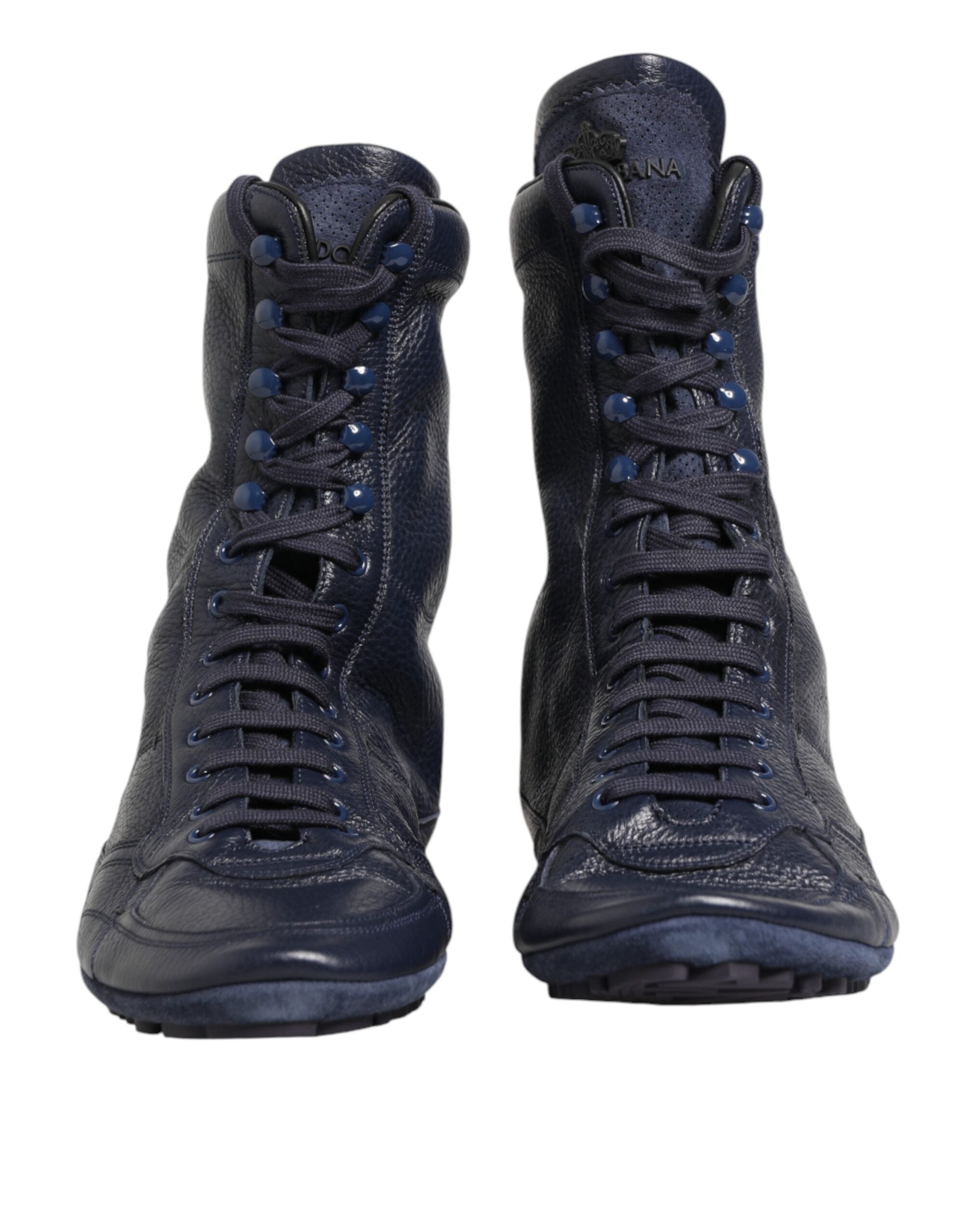 Dolce & Gabbana Dunkelblaue Hirschleder-Stiefel bis zur Mitte der Wade-3