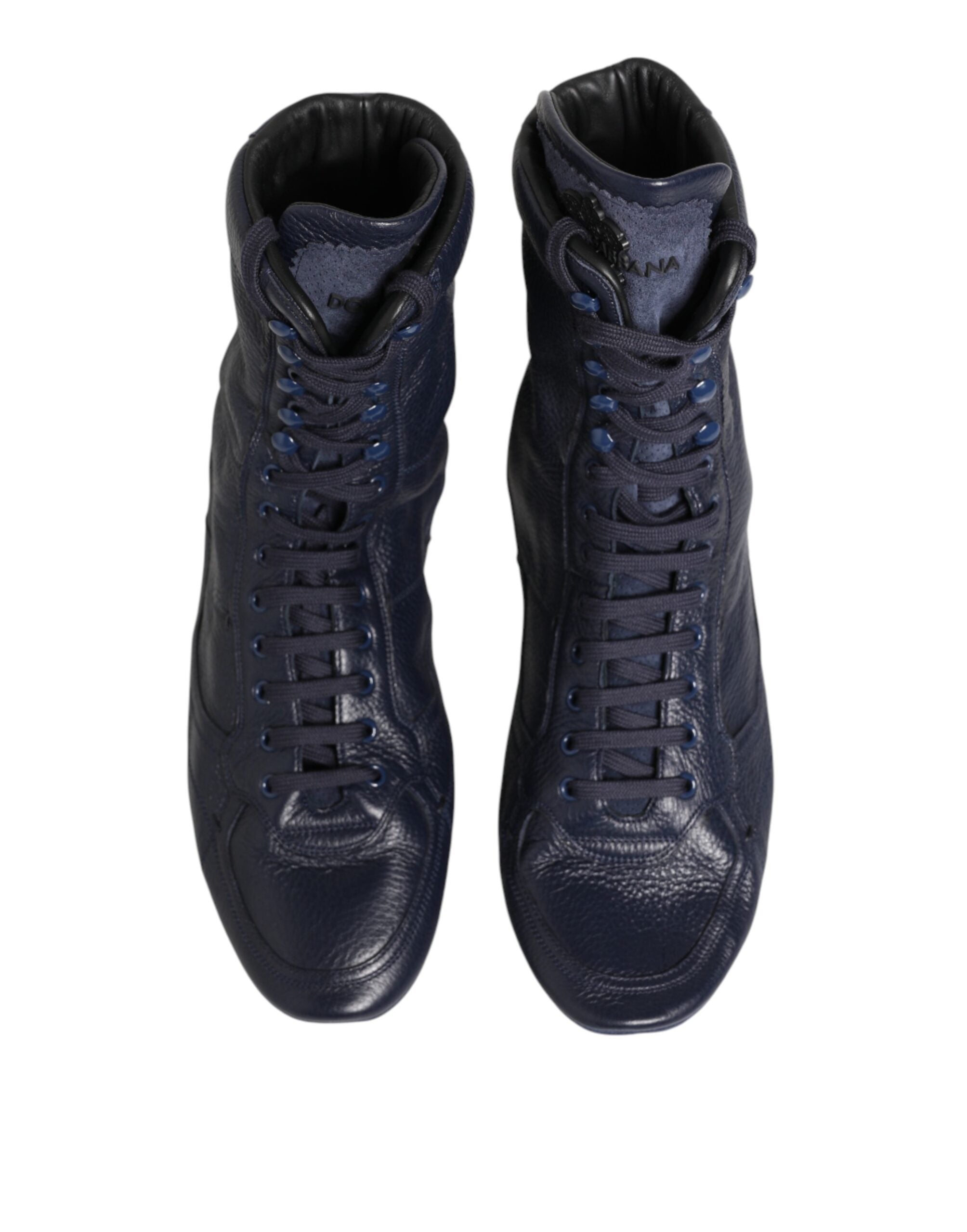 Dolce & Gabbana Dunkelblaue Hirschleder-Stiefel bis zur Mitte der Wade-4