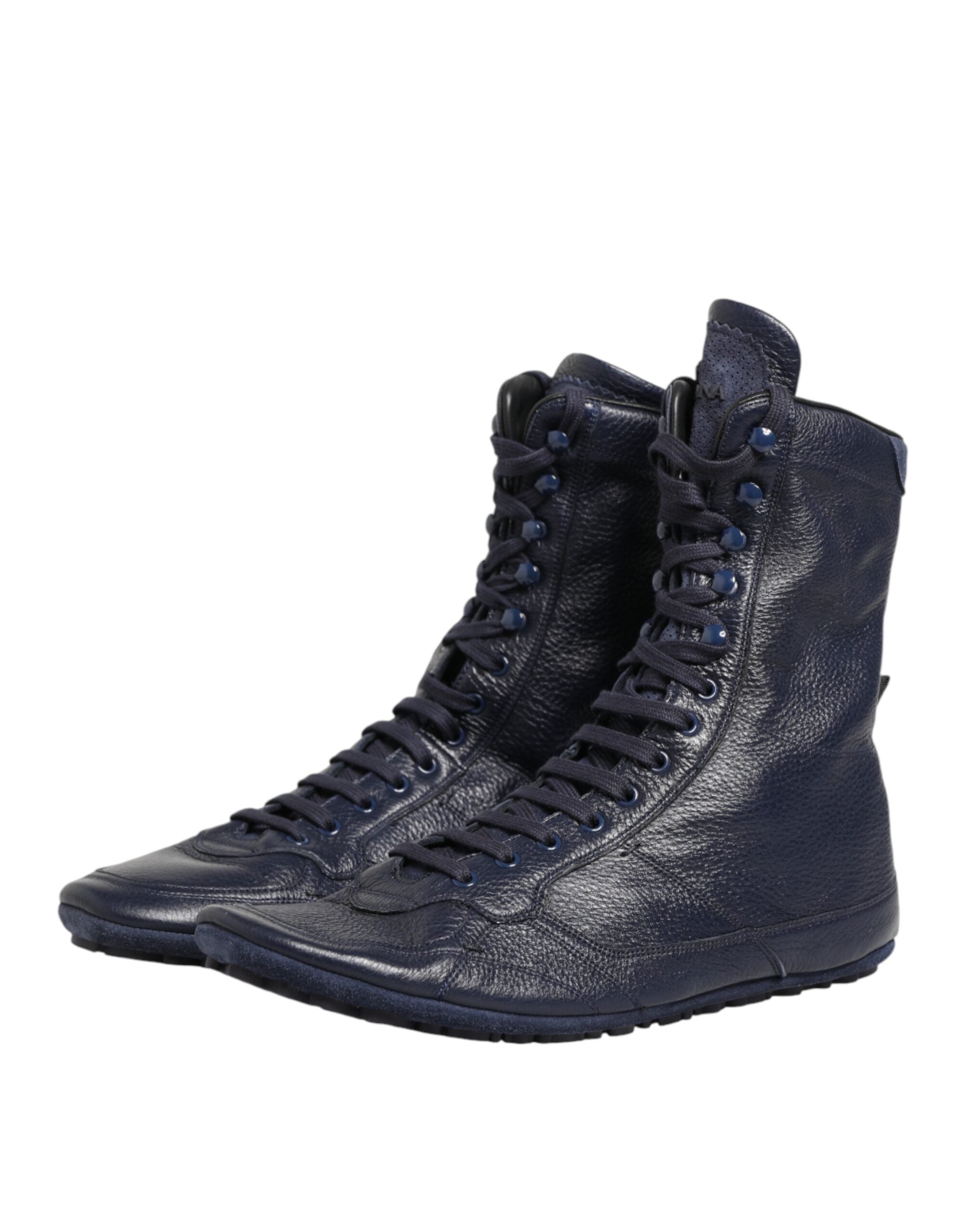 Dolce & Gabbana Dunkelblaue Hirschleder-Stiefel bis zur Mitte der Wade-5