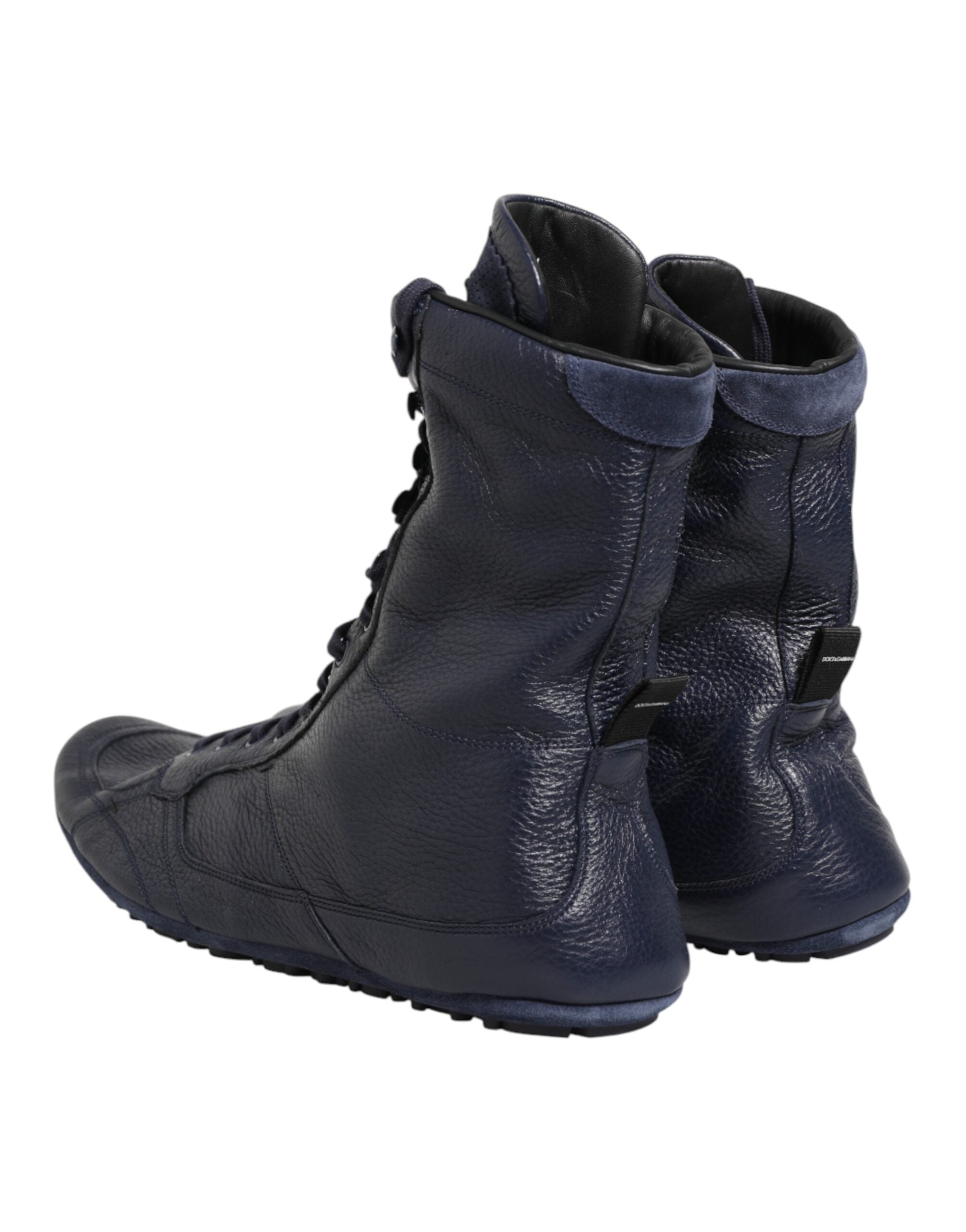 Dolce & Gabbana Dunkelblaue Hirschleder-Stiefel bis zur Mitte der Wade-6