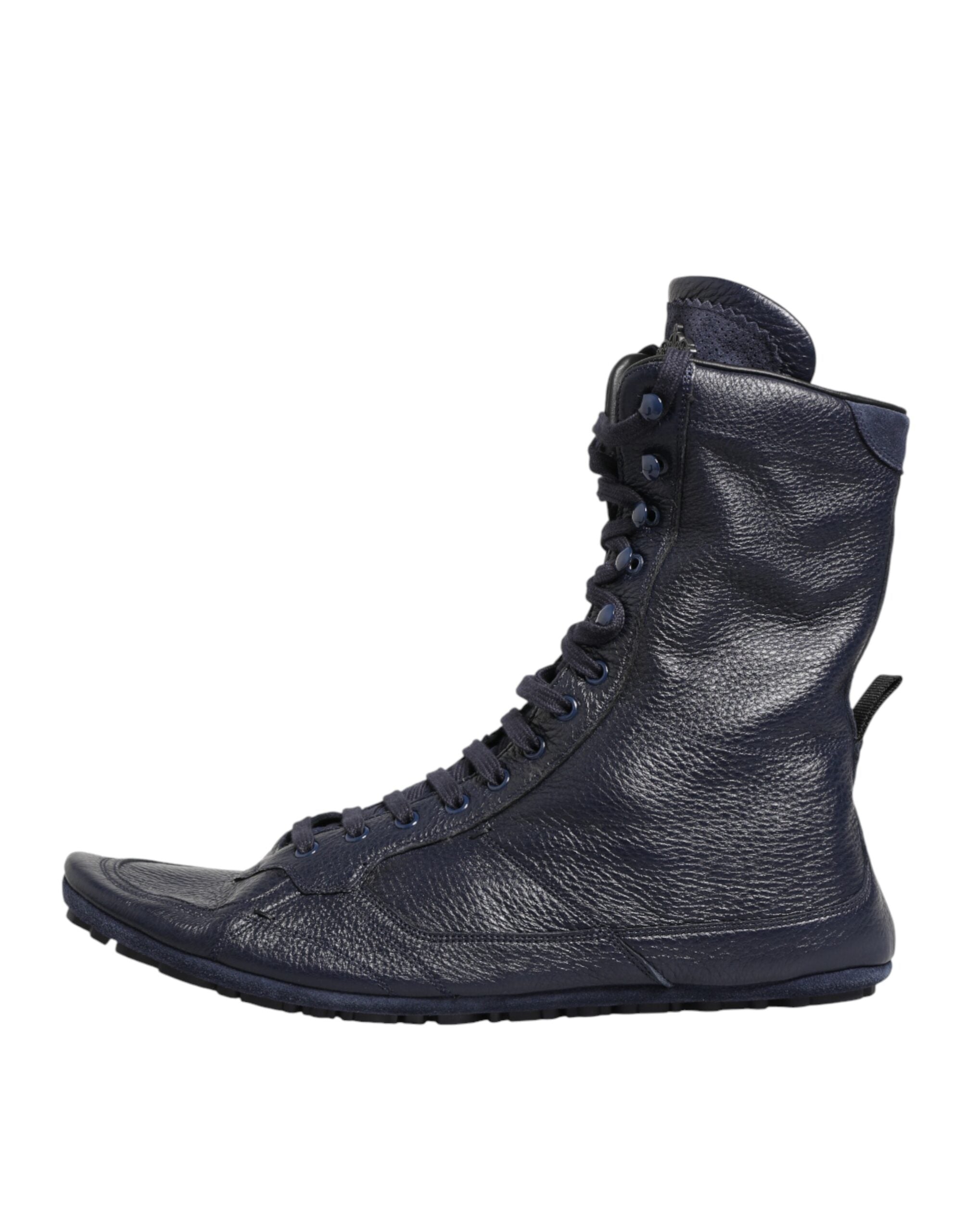 Dolce & Gabbana Dunkelblaue Hirschleder-Stiefel bis zur Mitte der Wade-7