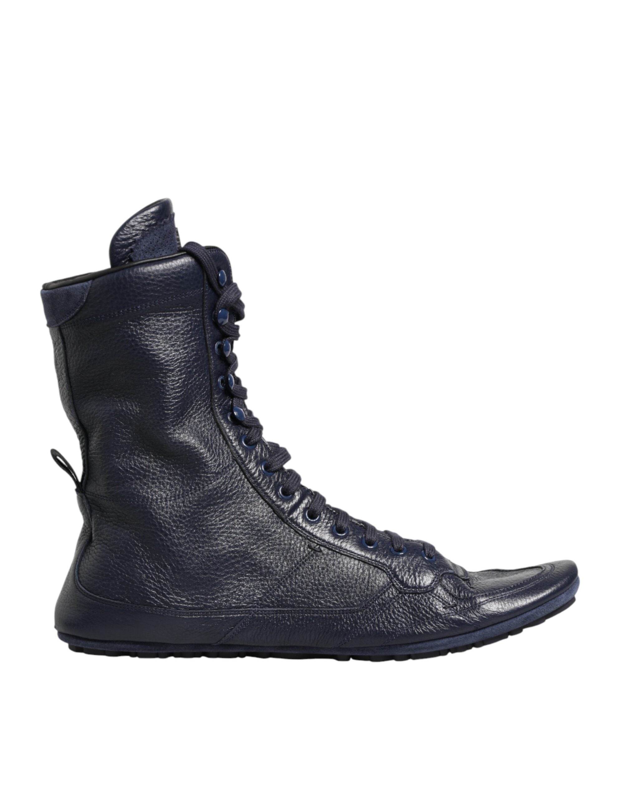 Dolce & Gabbana Dunkelblaue Hirschleder-Stiefel bis zur Mitte der Wade-1