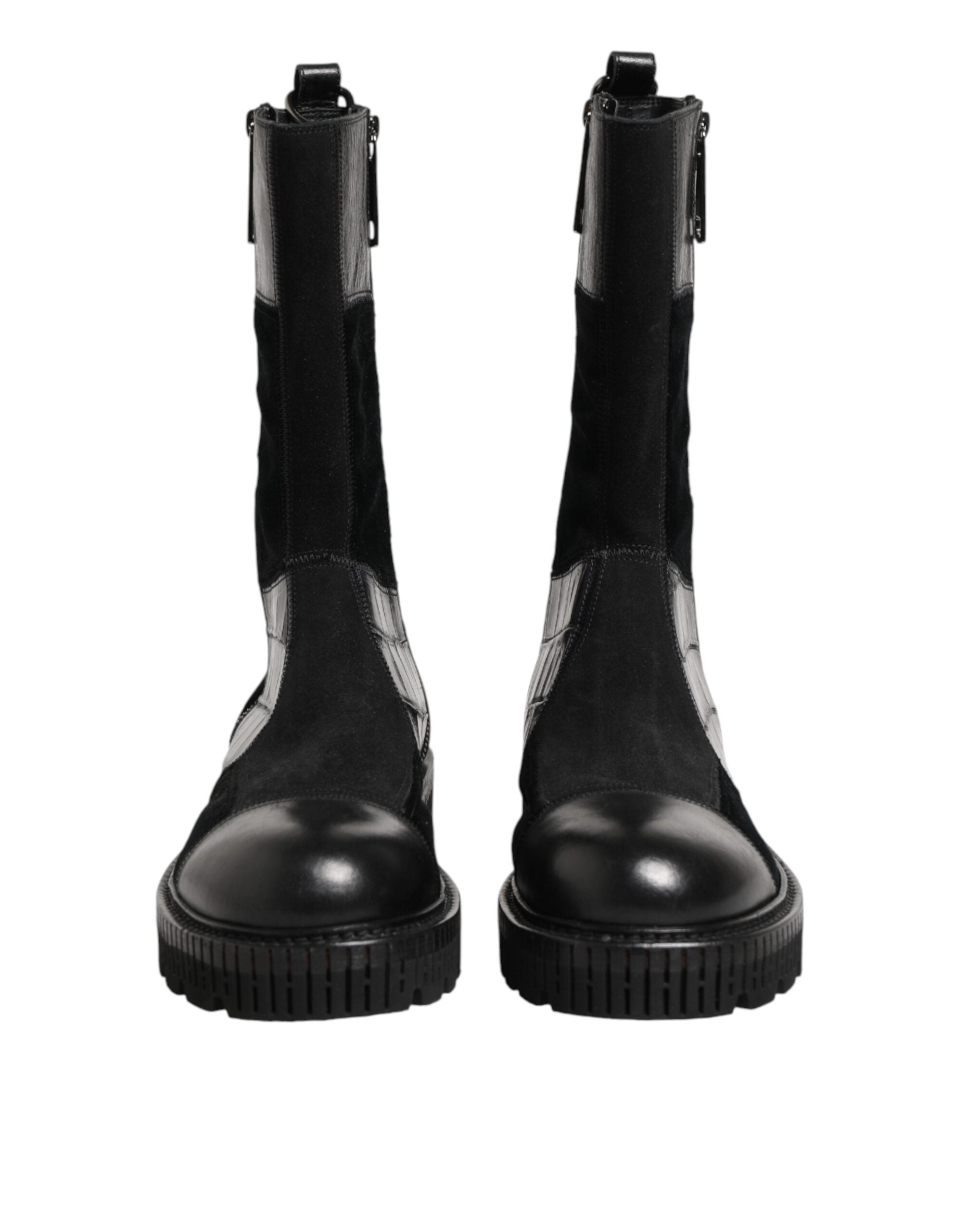 Dolce & Gabbana Schwarzer Patchwork-Leder-Halbstiefel-3