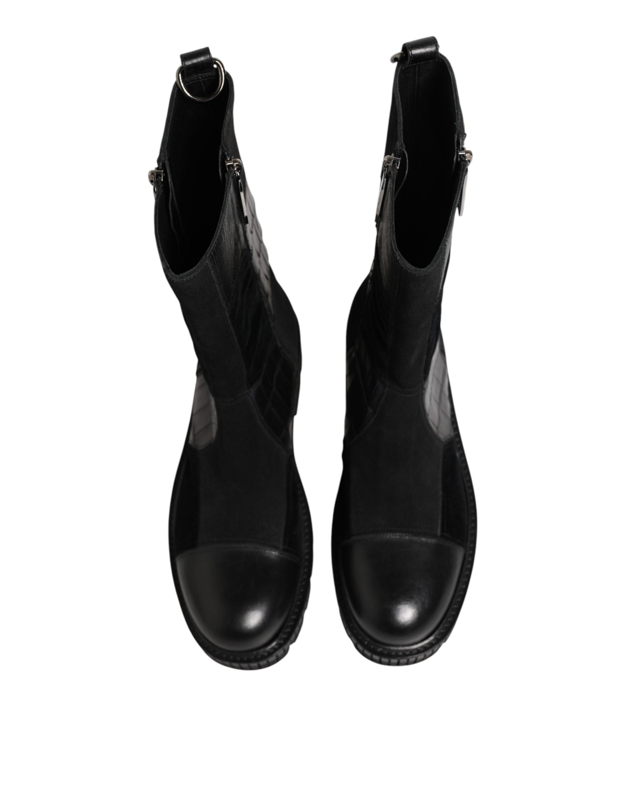 Dolce & Gabbana Schwarzer Patchwork-Leder-Halbstiefel-4